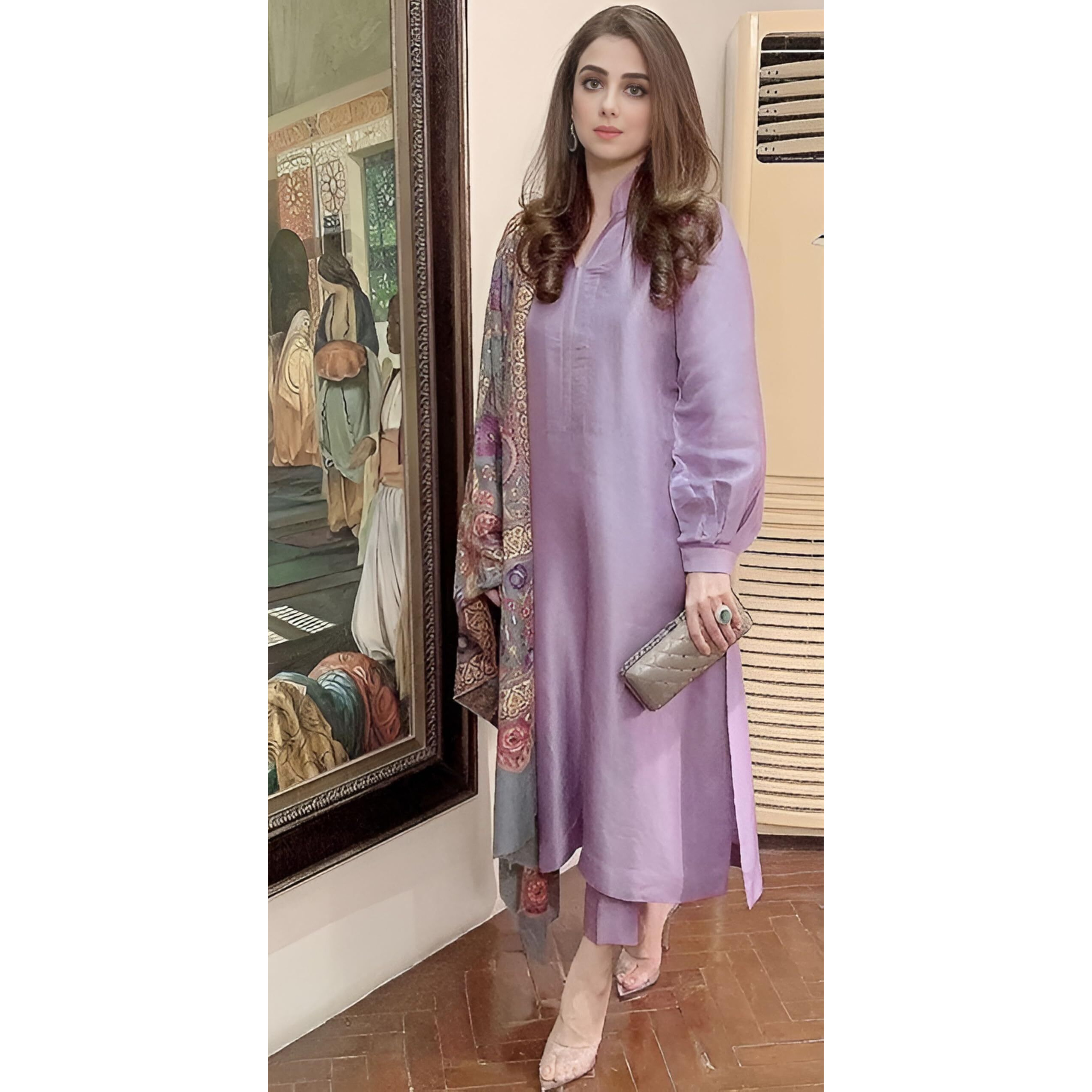 Gosriki Women's Rayon Viscose Solid Straight Pakistani Kurta With Pant & Dupatta (Mawra Purple-Gs_M_Purple_Medium)