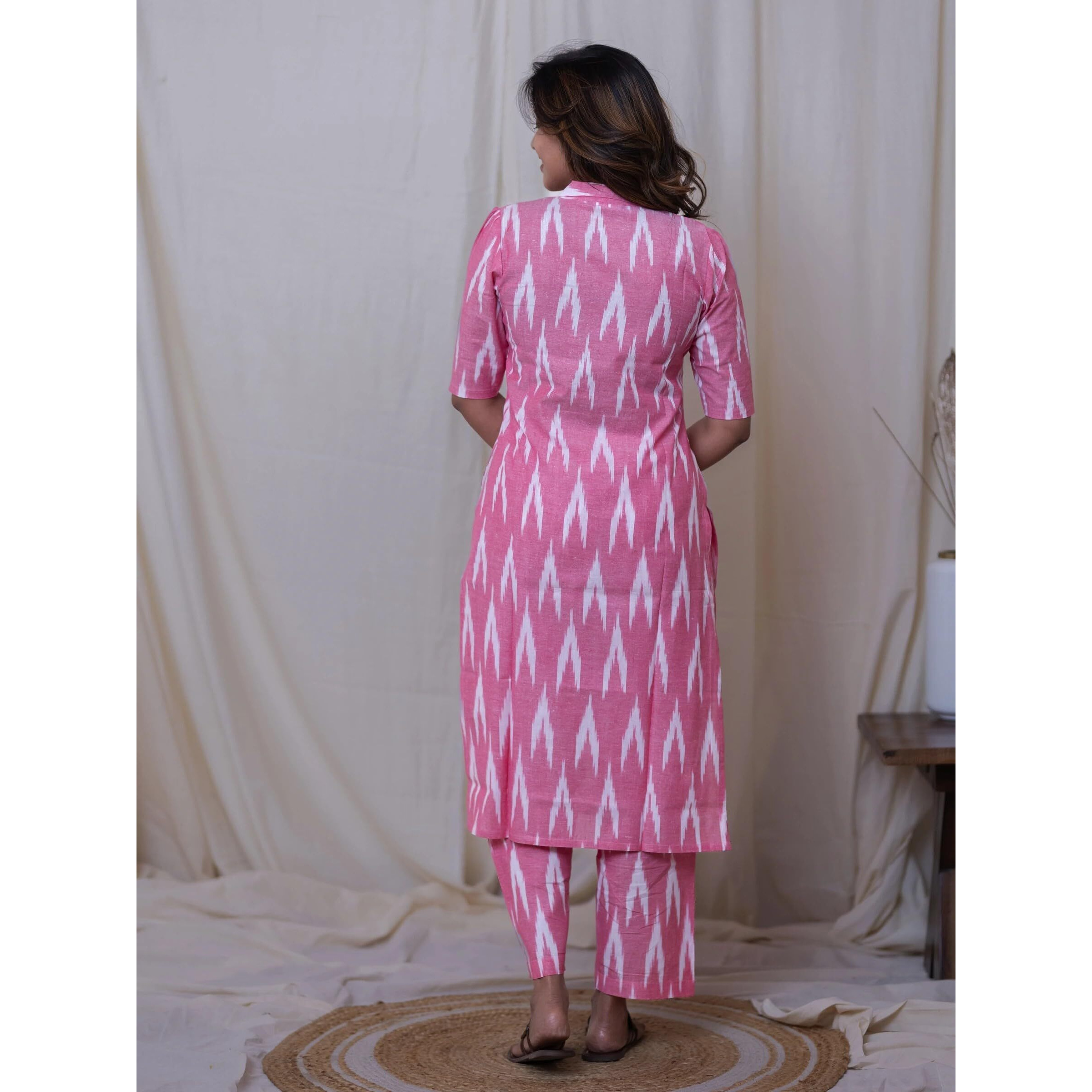 Gosriki Women's Rayon Viscose Straight Ikkat Printed Kurta With Pant (Demeter Pink-Vks01-Gs_Xxl_Pink_Xx-Large)