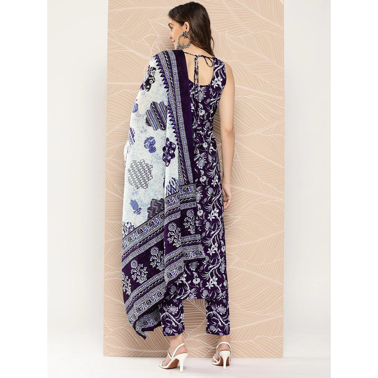 Gosriki Women's Rayon Blend Straight Printed Kurta With Pant & Dupatta (Ball-Purple-Gs_S_Purple_Small)