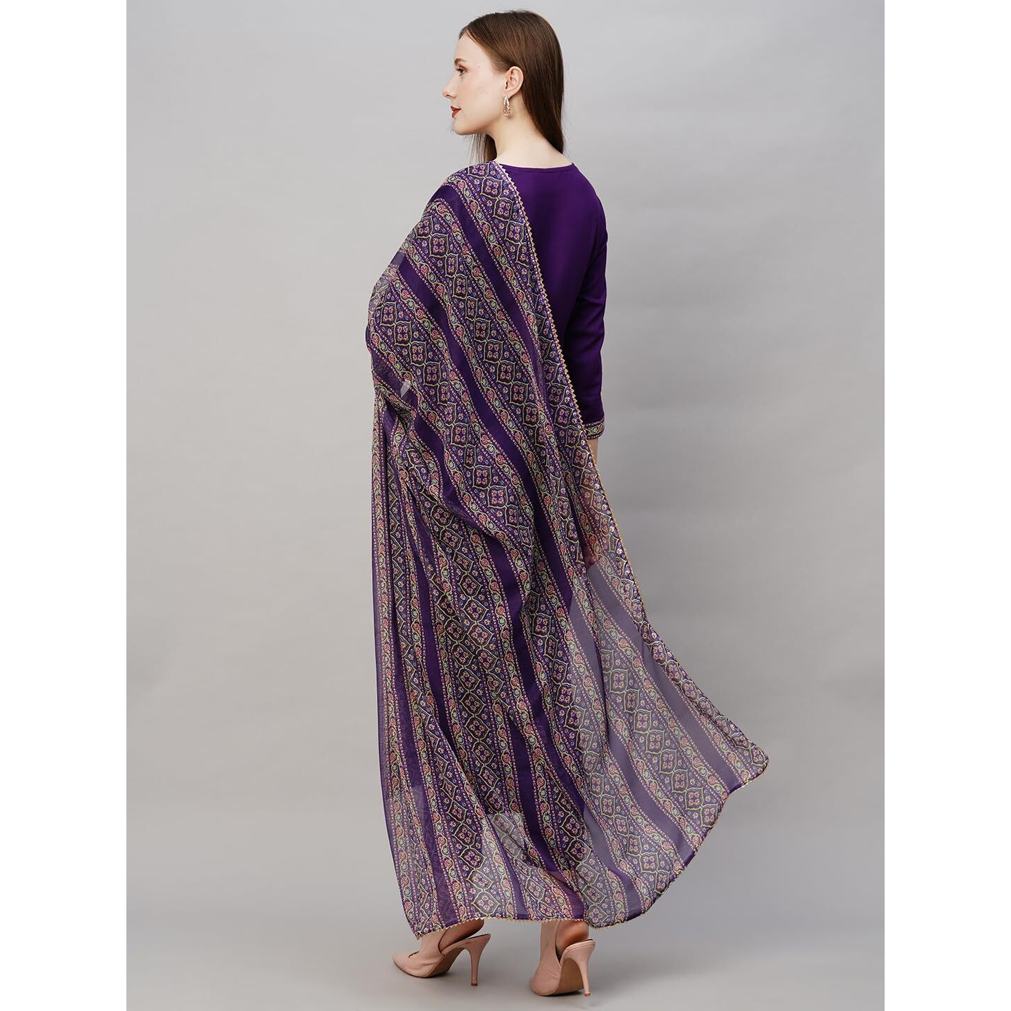 Gosriki Women's Cotton Blend Straight Solid Kurta With Pant & Dupatta (Saru-Begni-Gs_L_Blue_Large)