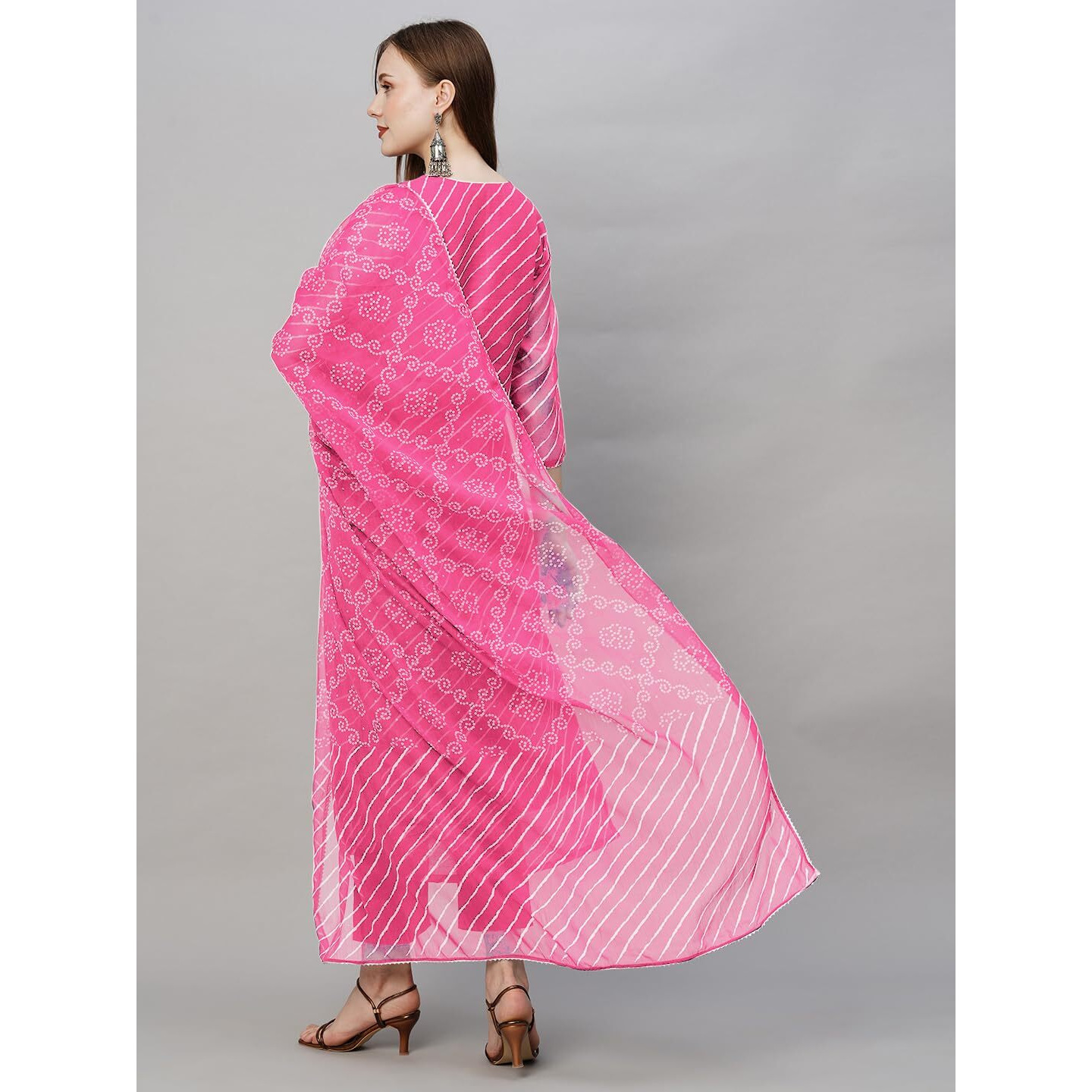 Gosriki Women's Cotton Blend Straight Printed Kurta With Pant & Dupatta (Doremi Baby Pink-Gs_S_Baby Pink_Small)