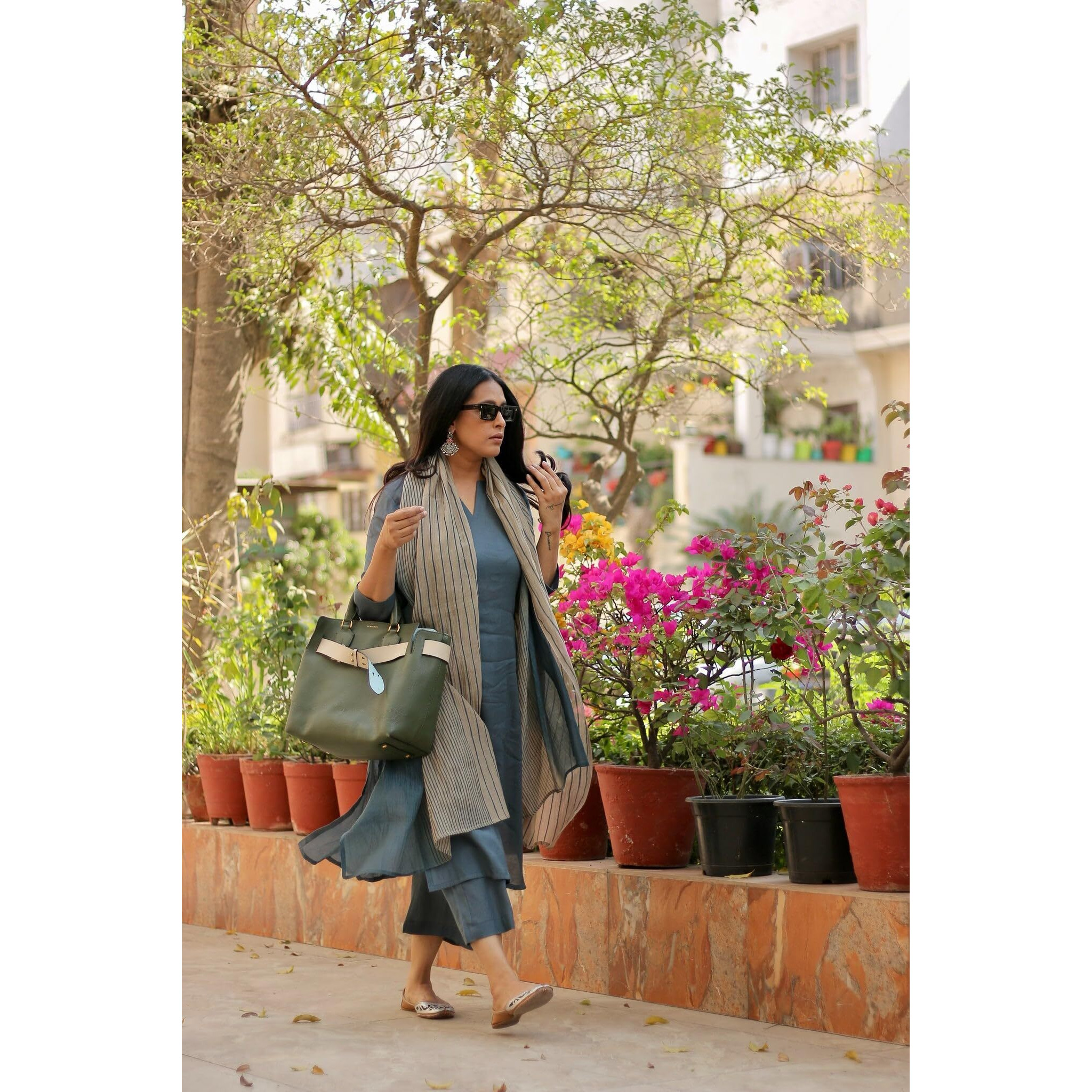 Gosriki Women's Rayon Blend Straight Solid Kurta With Pant & Dupatta (Raja Saab Blue-Gs_L_Blue_Large)