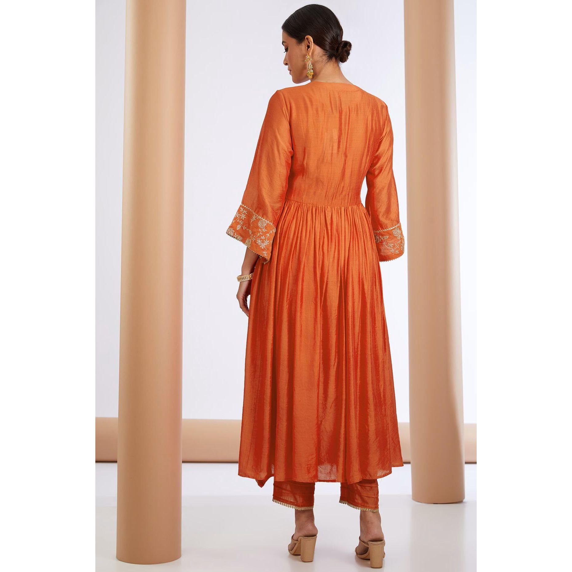 Gosriki Women's Cotton Blend Anarkali Embroidered Kurta With Pant & Dupatta (Kanakam Orange-Gs_4Xl_Orange_Xxxx-Large)