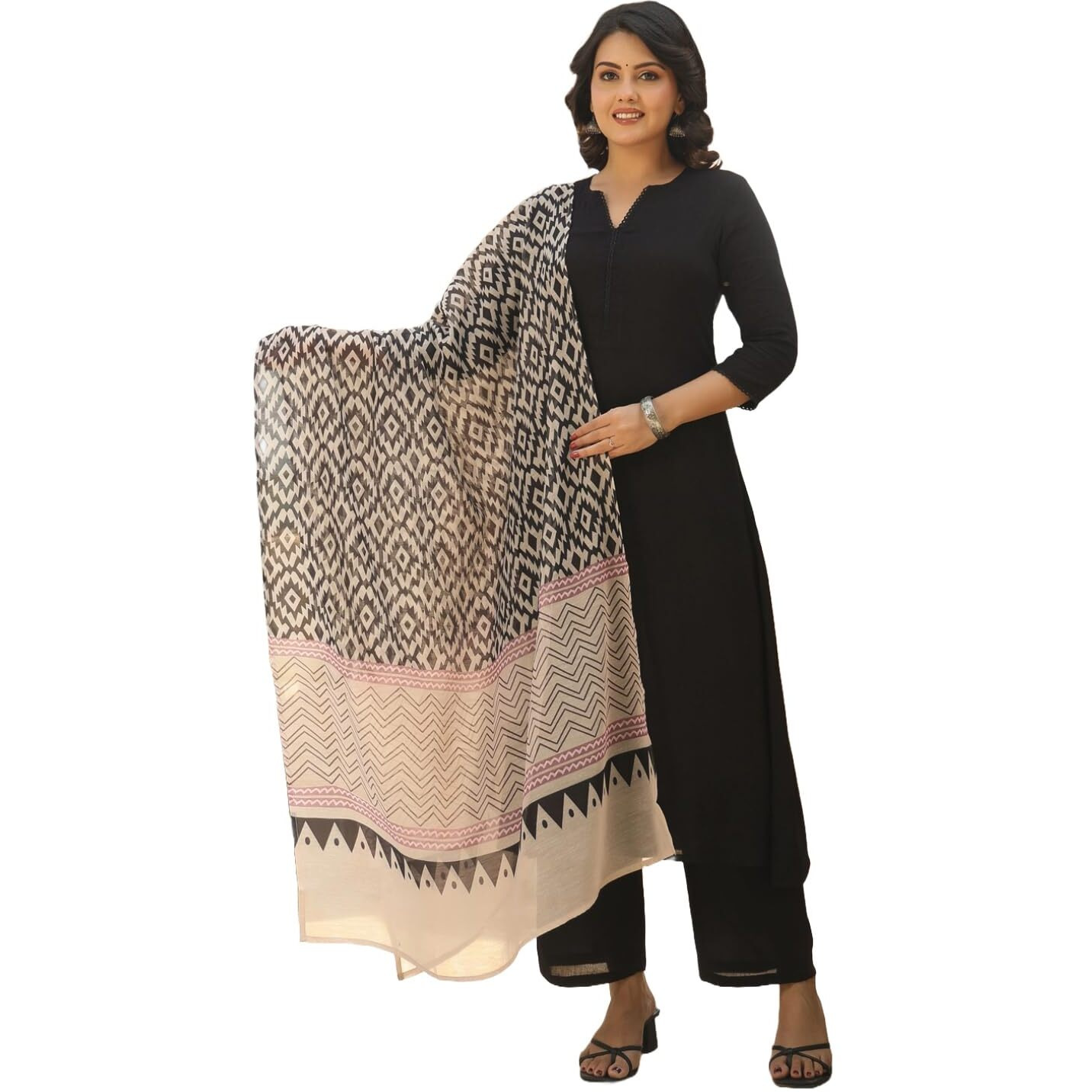 Gosriki Women's Rayon Blend Straight Solid Kurta With Pant & Dupatta (Jamana Black-Vks01-Gs_Xl_Black_X-Large)