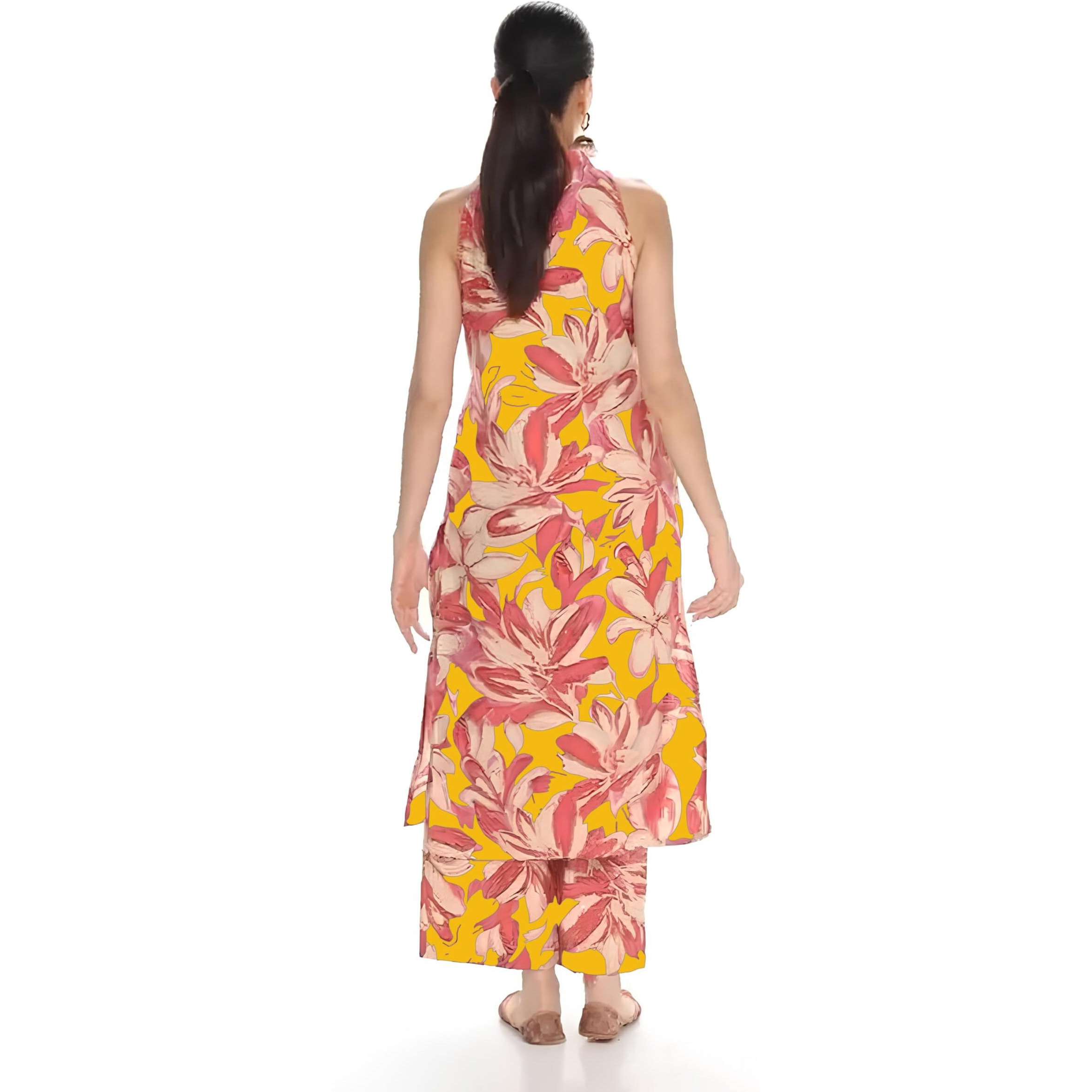 Gosriki Women's Rayon Viscose Straight Printed Kurta With Pant (Vcm Yellow-Gs_S_Yellow_Small)
