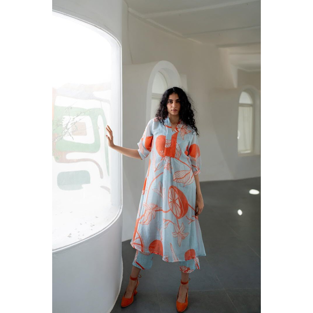 Gosriki Women's Cotton Blend Anarkali Printed Kurta With Pant (Santra Orange-Gs_M_Orange_Medium)