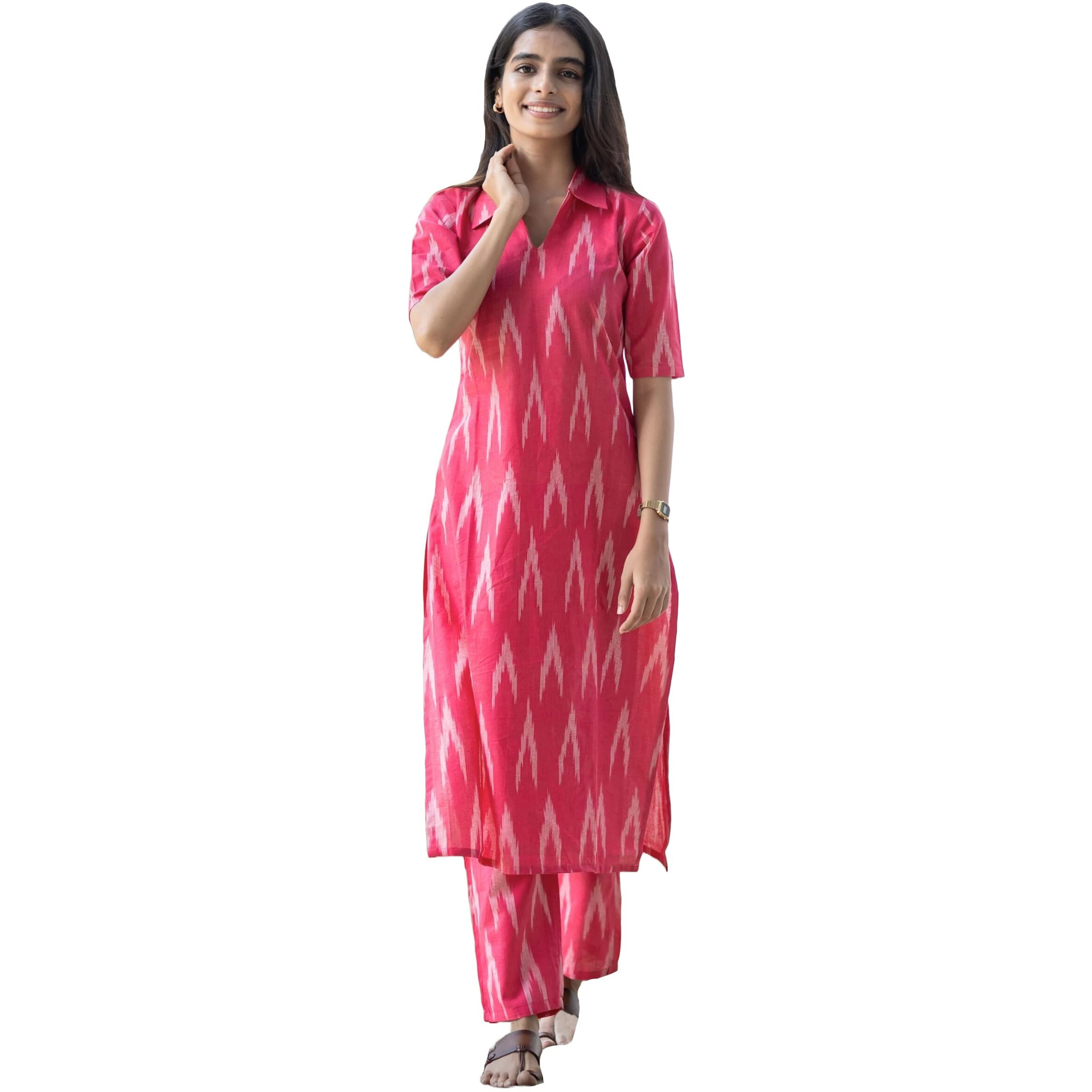 Gosriki Women's Rayon Viscose Straight Ikkat Printed Kurta With Pant (Demeter Red-Gs_S_Red_Small)