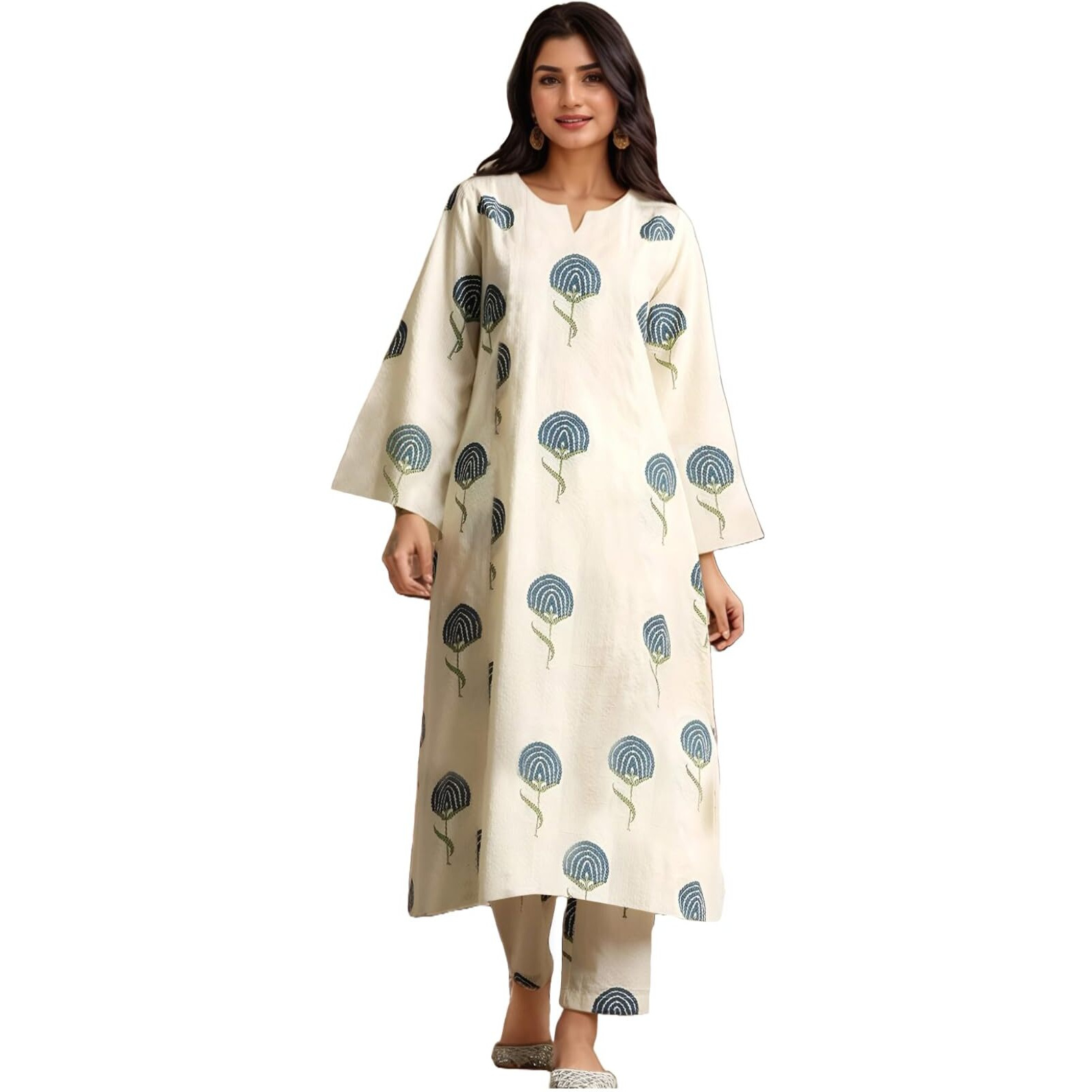 Gosriki Women's Rayon Viscose Printed Straight Kurta With Pant (Janya Cerosin-Vks01-Gs_M_Dark Blue_Medium)