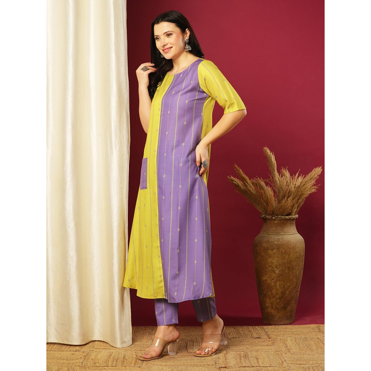 Gosriki Women's Rayon Blend Anarkali Printed Kurta With Pant (Manohar Multi-Vks01-Gs_M_Multi_Medium) Multicolour