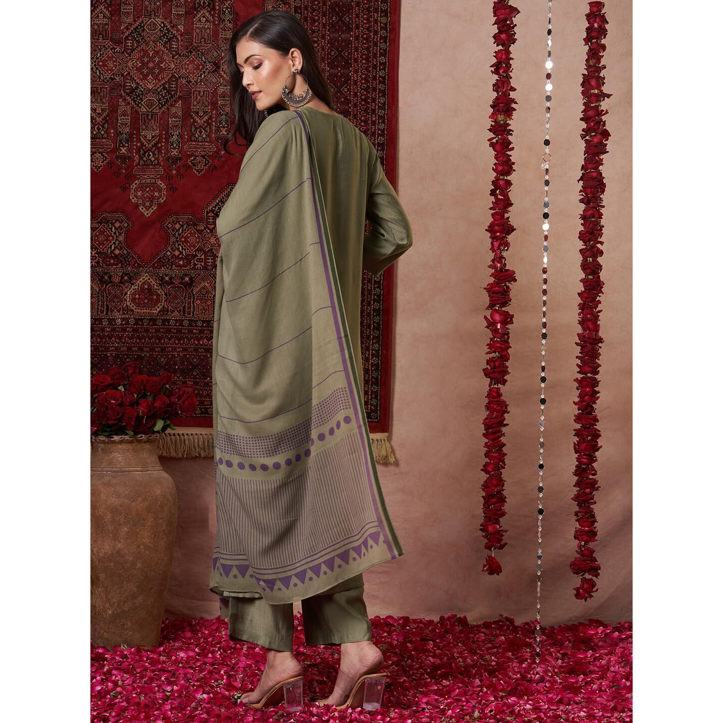 Gosriki Women's Rayon Viscose Solid Straight Kurta With Pant & Dupatta (Raja Saab Green-Vks14-Gs_3Xl_Green_Xxx-Large)