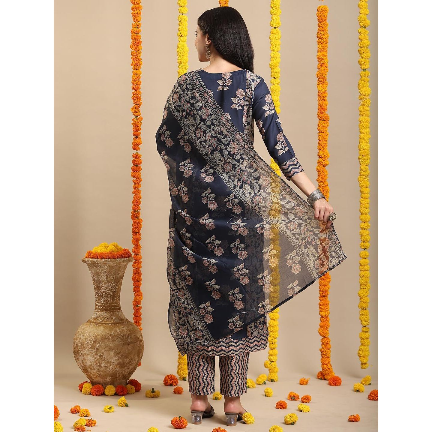 Gosriki Women's Rayon Blend Straight Printed Kurta With Pant & Dupatta (Alaya Navy Blue-Vks01-Gs_5Xl_Navy Blue_Xxxxx-Large)