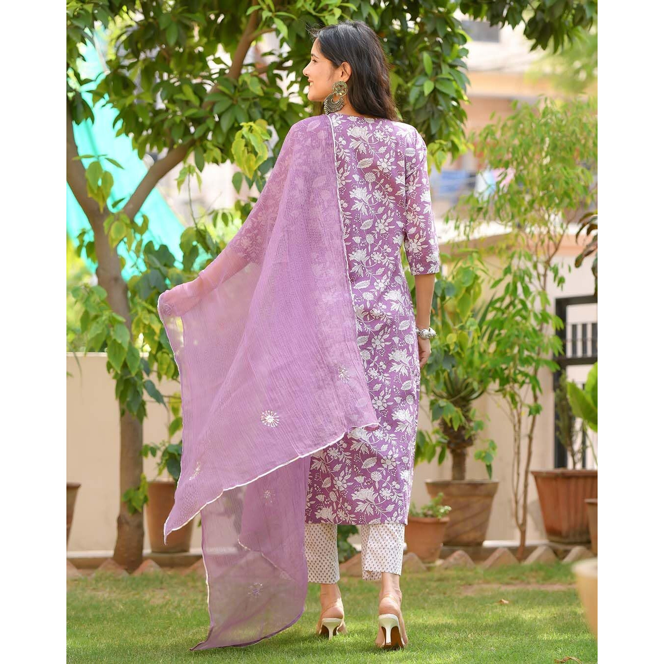 Gosriki Women's Cotton Blend Straight Printed Kurta With Pant & Dupatta (Mei Purple-Gs_3Xl_Purple_Xxx-Large)