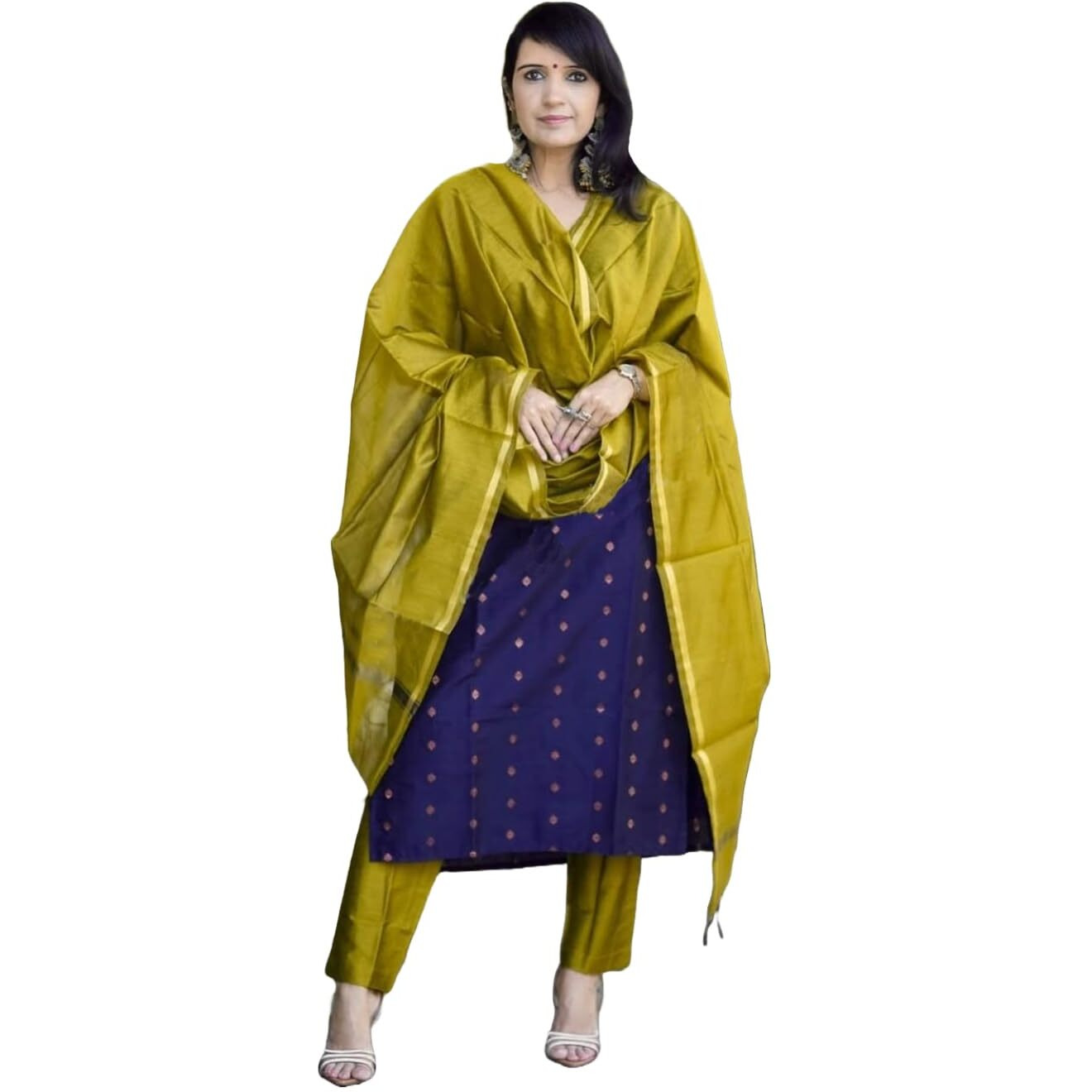 Gosriki Women's Rayon Viscose Printed Straight Kurta With Pant & Dupatta (Sdf Blue-Vks01-Gs_L_Blue_Large)