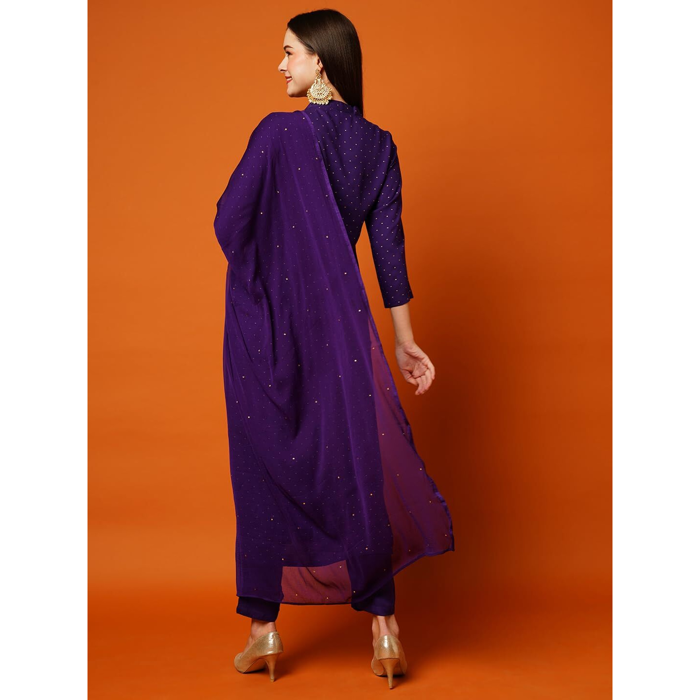 Gosriki Women's Cotton Blend Straight Printed Kurta With Pant & Dupatta (Raji-Begani-Nw-Gs_S_Violet_Small)