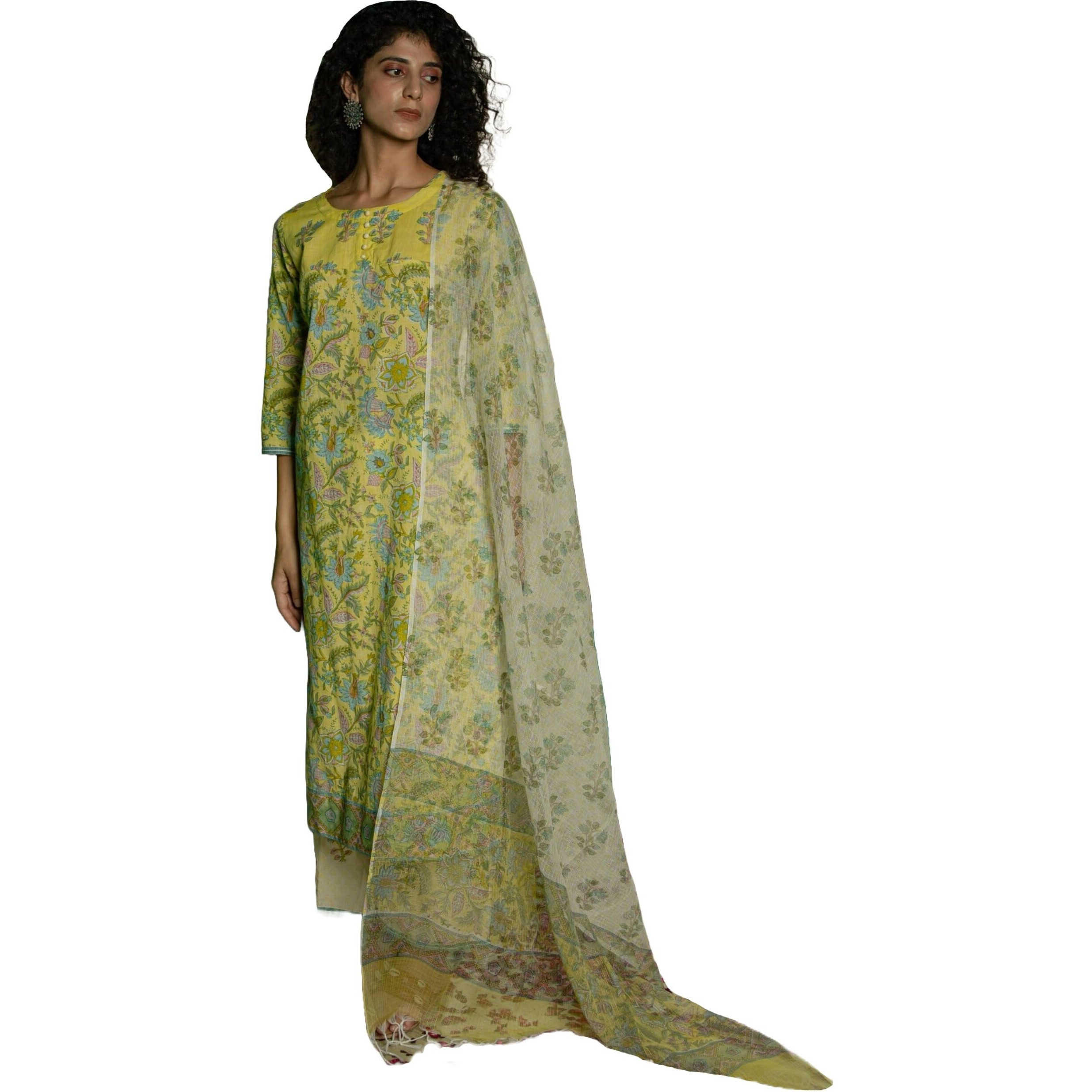 Gosriki Women's Rayon Blend Straight Printed Kurta With Pant & Dupatta (Ribas Green-Gs_Xxl_Green_Xx-Large)