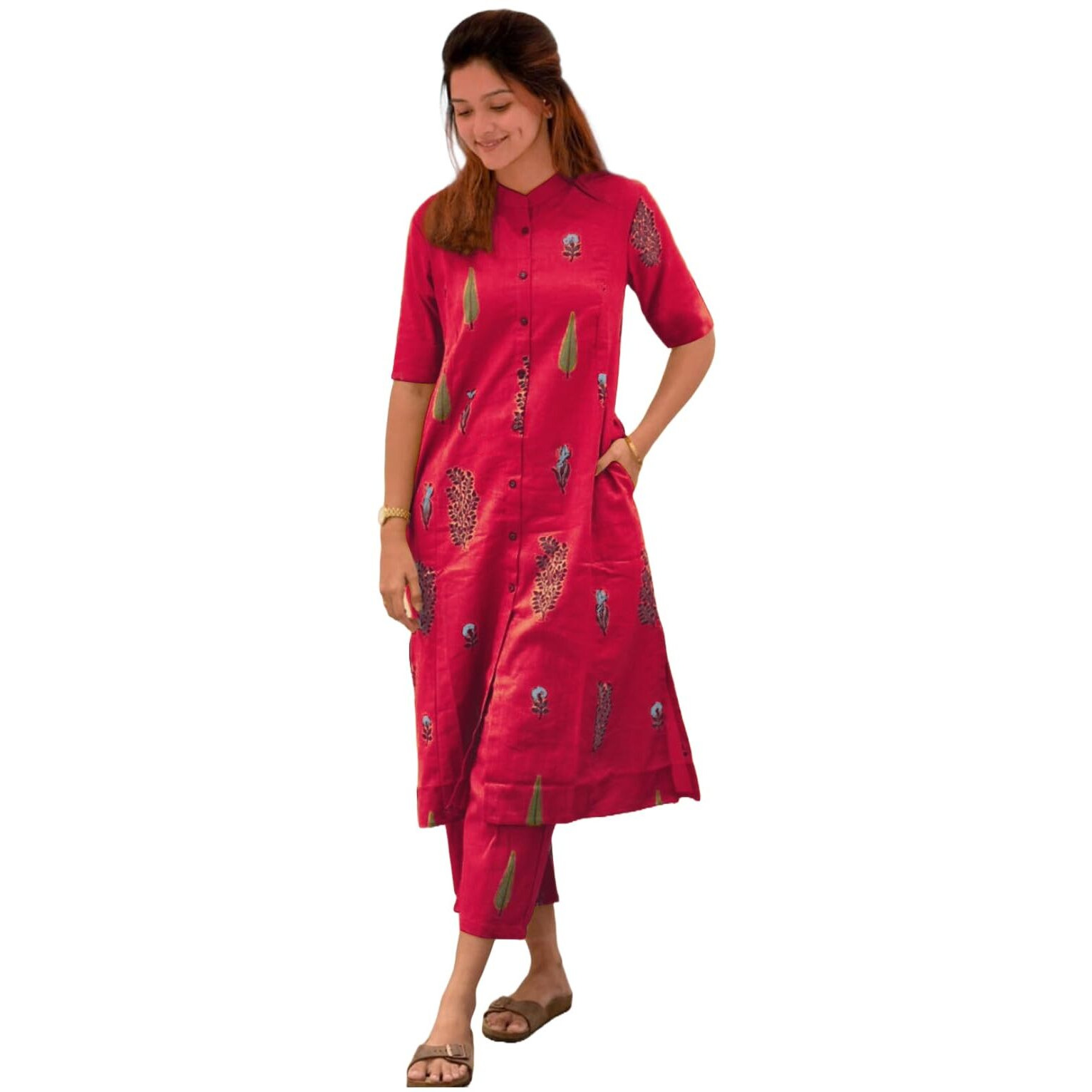 Gosriki Women's Rayon Viscose Straight Printed Kurta With Pant (Barkat Pink-Gs_L_Pink_Large)
