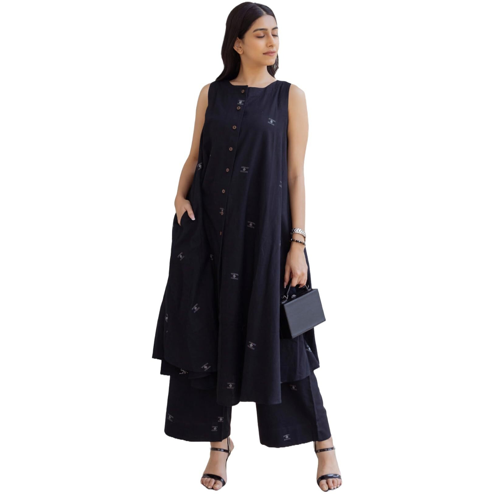 Gosriki Women's Rayon Viscose A-Line Printed Kurta With Palazzo (Rawana Black-Gs_Xl_Black_X-Large)