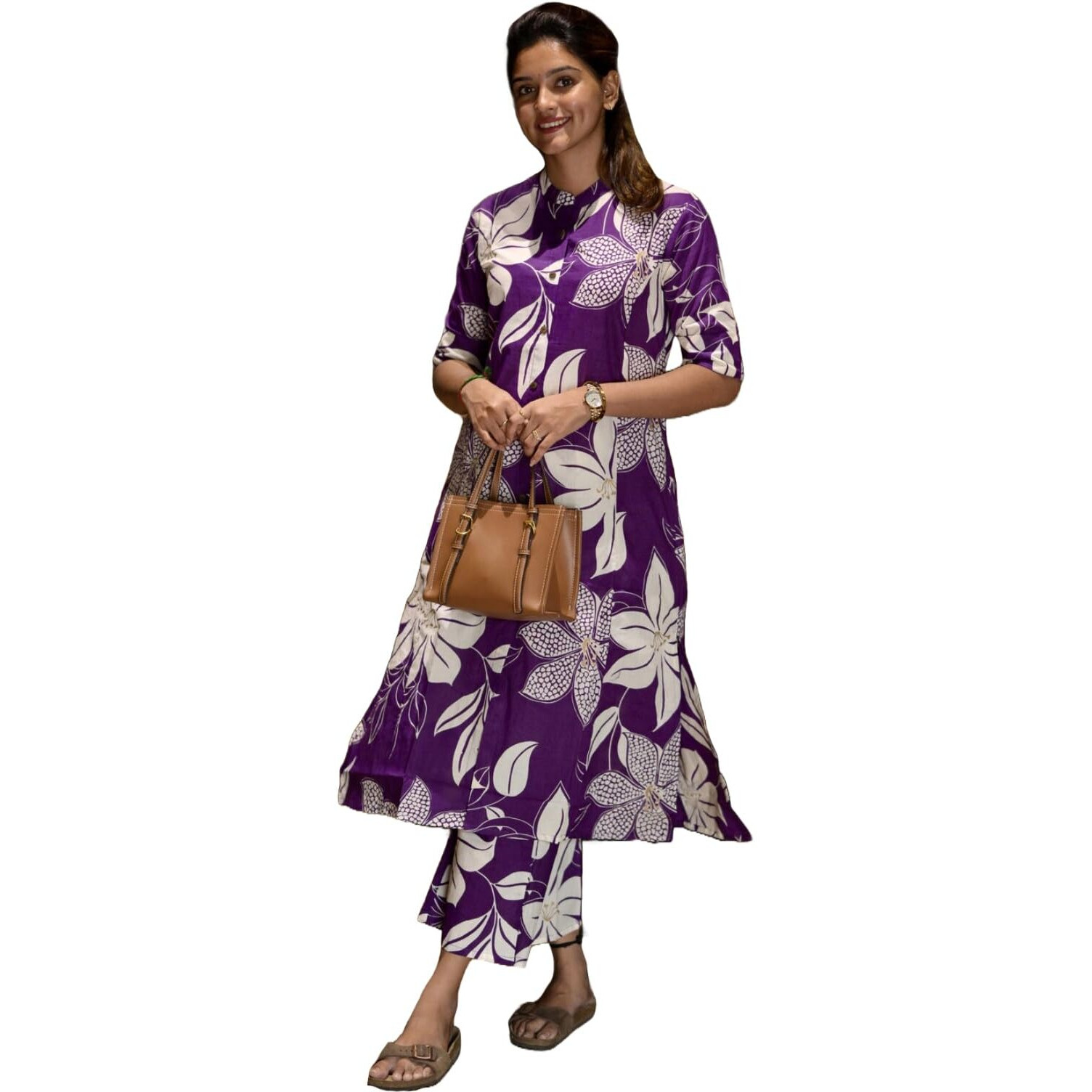 Gosriki Women's Rayon Viscose Straight Printed Kurta With Pant (Sunoni Purple-Gs_L_Purple_Large)
