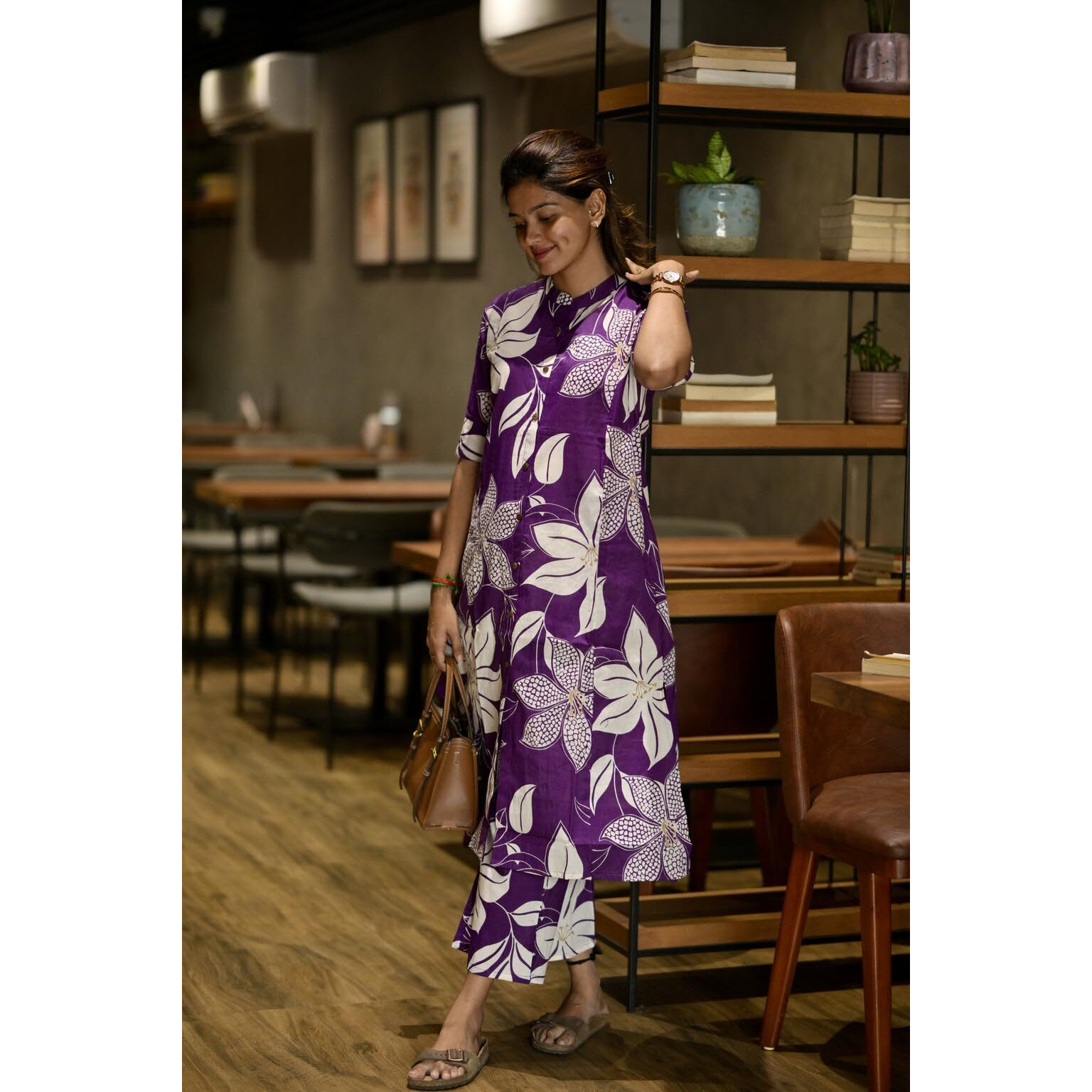 Gosriki Women's Rayon Viscose Straight Printed Kurta With Pant (Sunoni Purple-Gs_L_Purple_Large)