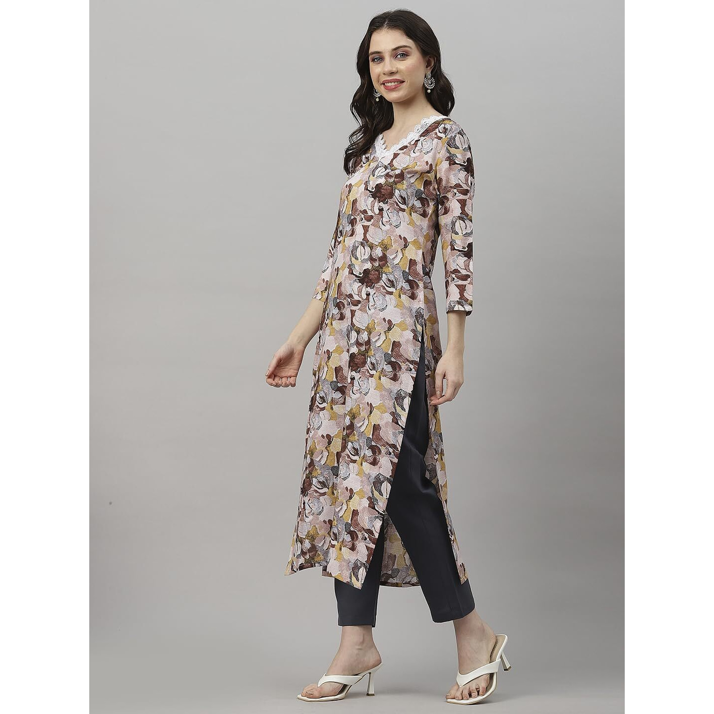 Gosriki Women's Cotton Blend Straight Printed Kurta With Pant (Southz Wine-Gs_L_Wine_Large)