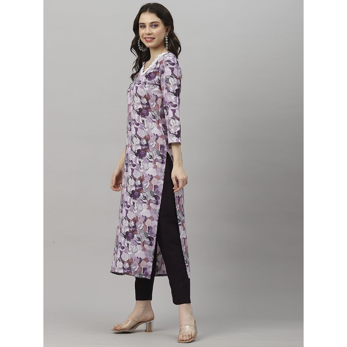 Gosriki Women's Cotton Blend Straight Printed Kurta With Pant (Southz Purple-Gs_M_Wine_Medium)