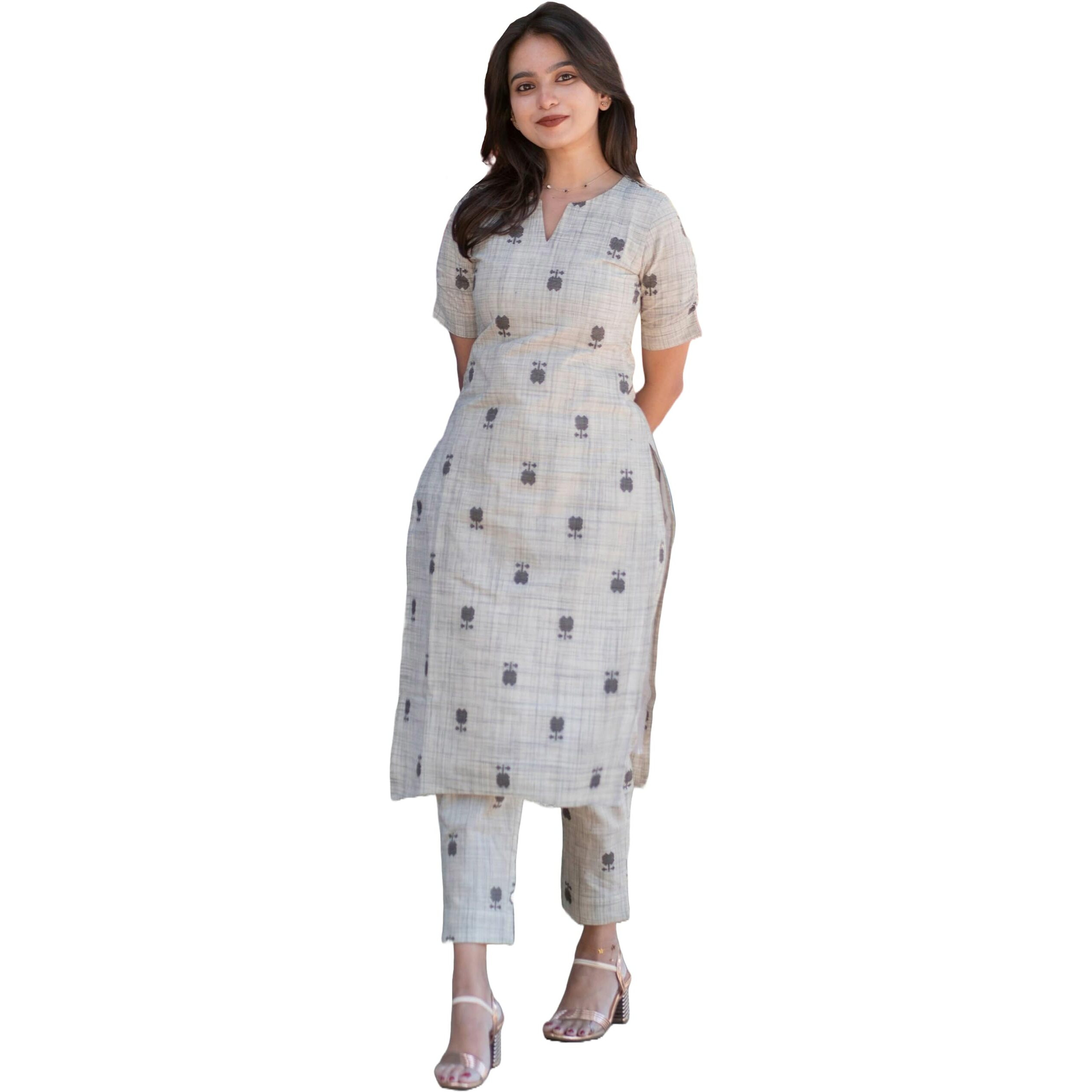 Gosriki Women's Rayon Viscose Straight Printed Kurta With Pant (Ochi White-Gs_L_White_Large)