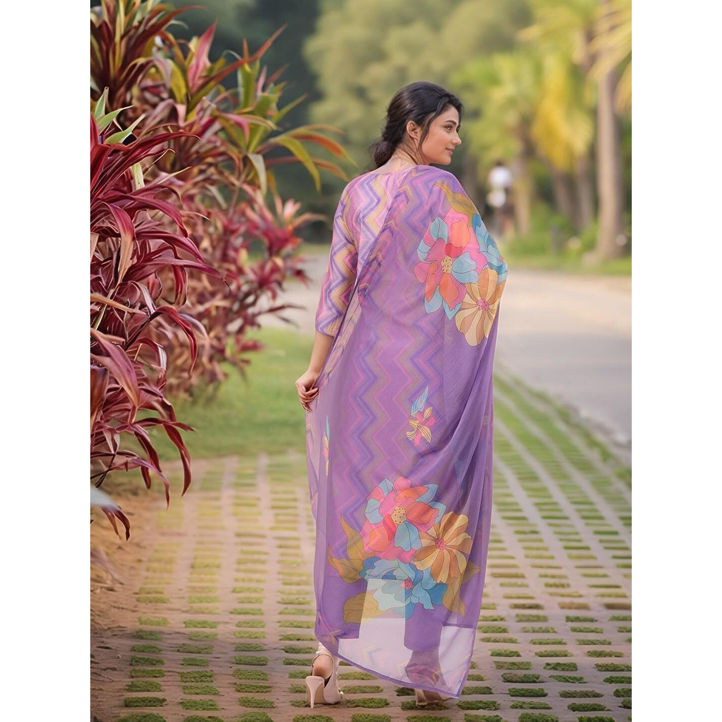 Gosriki Women's Rayon Viscose Straight Printed Kurta With Pant & Dupatta (Zaggu Purple-Vks02-Gs_Xl_Purple_X-Large)