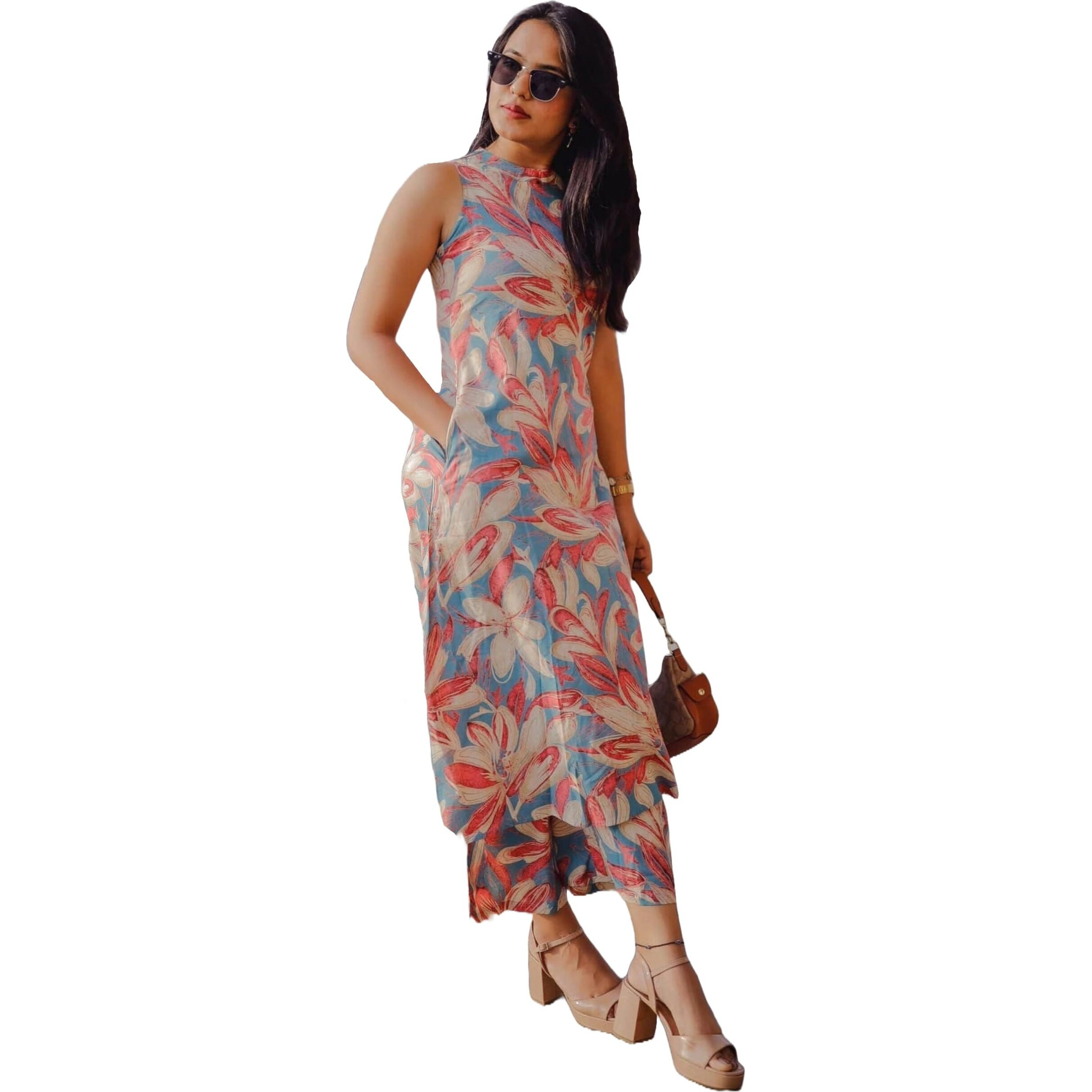 Gosriki Women's Rayon Blend Straight Printed Kurta With Pant (Vcm Blue-Vks01-Gs_S_Blue_Small)