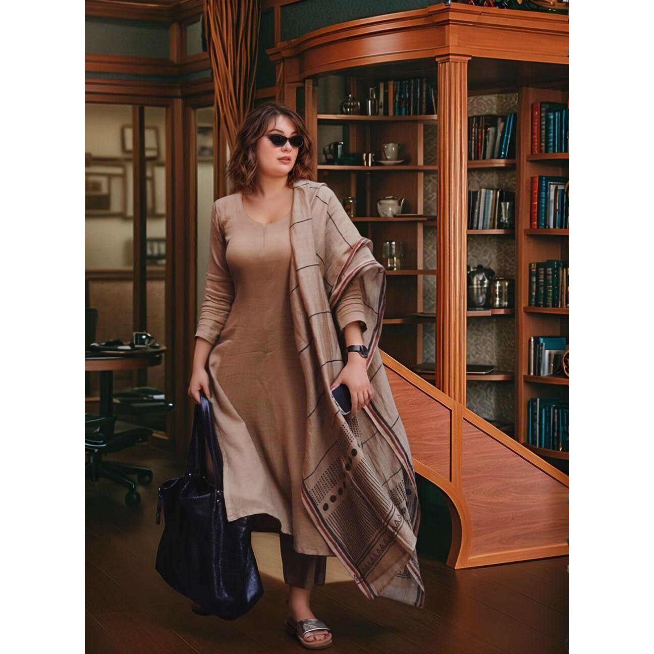 Gosriki Women's Rayon Blend Solid Straight Kurta With Pant & Dupatta (Raja Saab Beige-Vks12-Gs_S_Beige_Small)