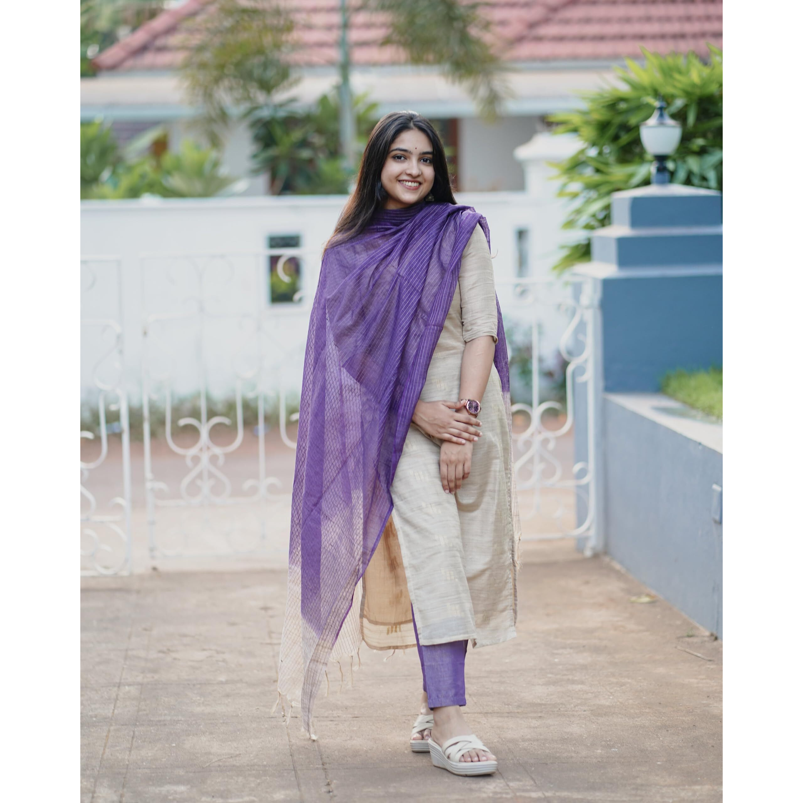 Gosriki Women's Chanderi Straight Solid Kurta With Pant & Dupatta (Gojala Beige-Gs_4Xl_Beige_Xxxx-Large)