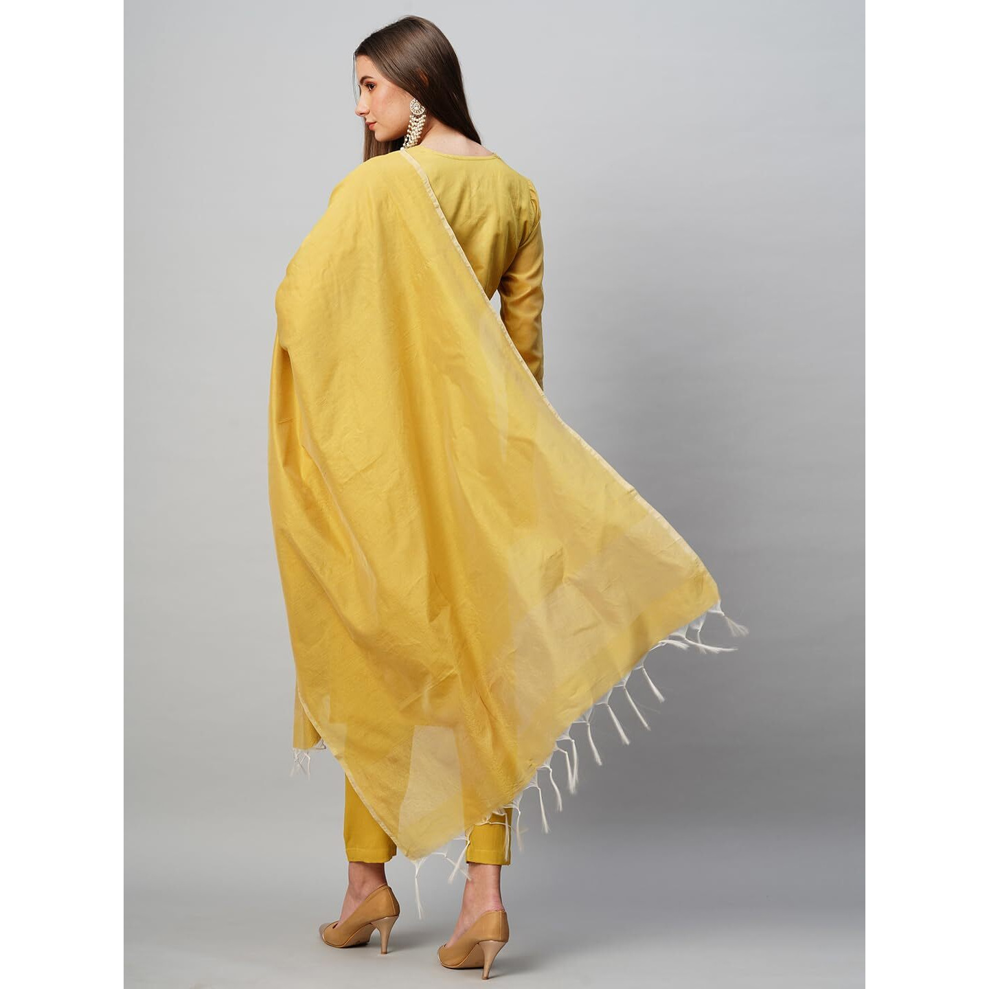 Gosriki Women's Cotton Blend Printed Straight Kurta With Pant & Dupatta (Date-Mustard-Gs_Xl_Mustard_X-Large)