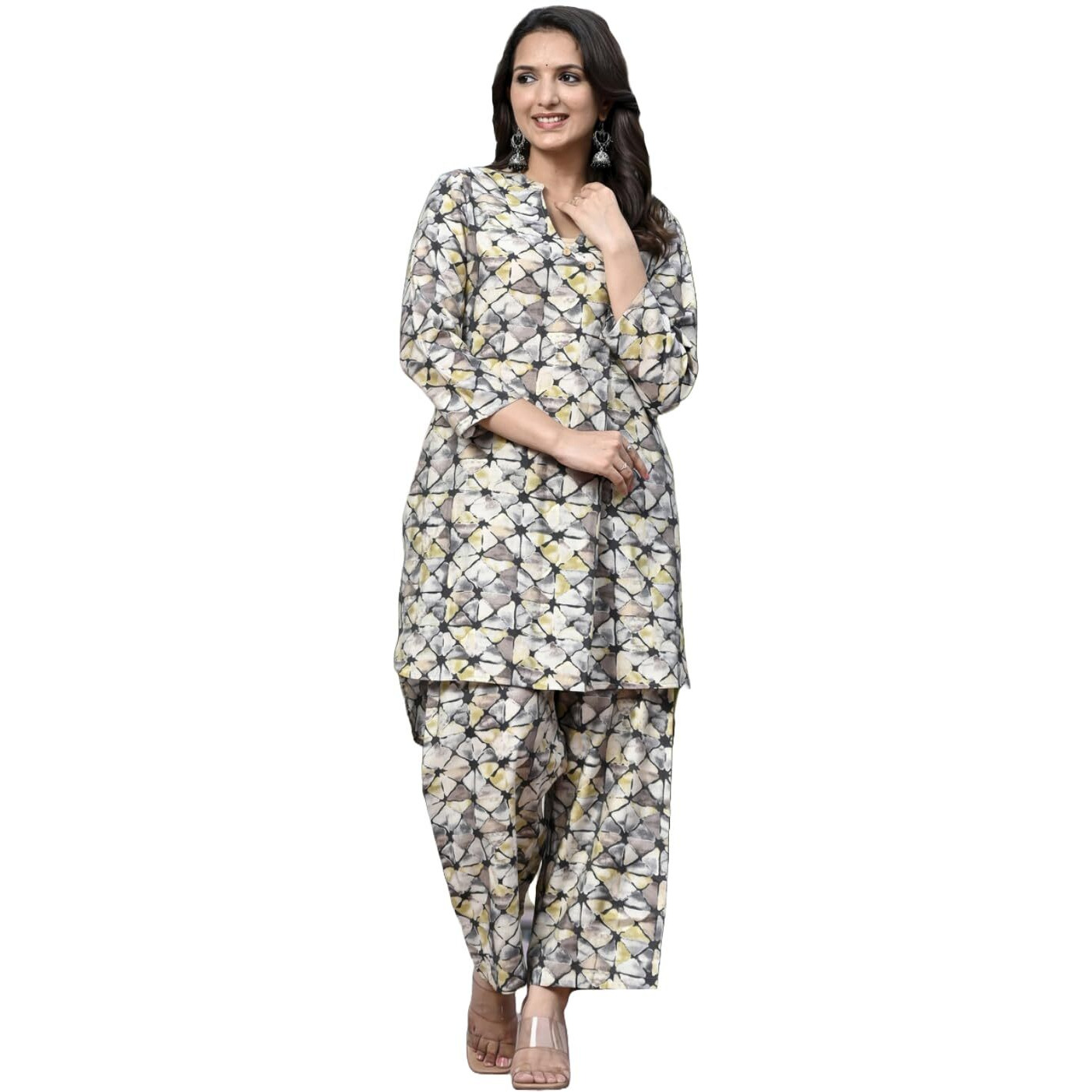 Gosriki Women's Rayon Blend Printed Ethnic Co-Ord Set (Ays Grey-Vks02-Gs_Xxl_Grey_Xx-Large)