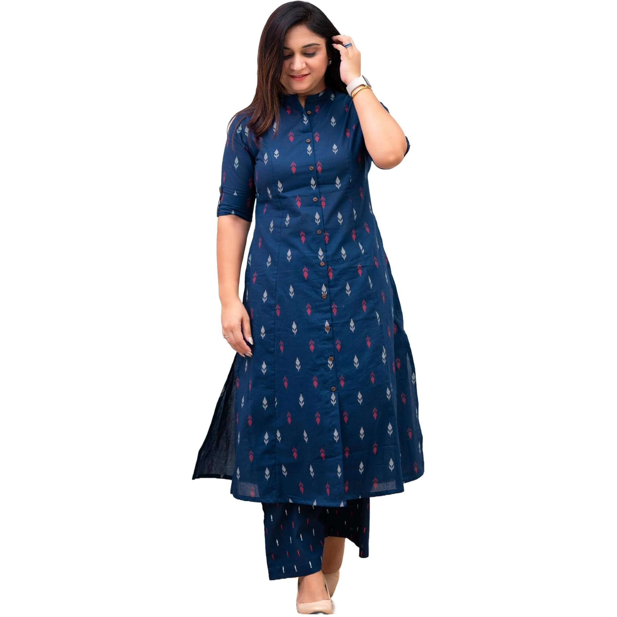 Gosriki Women's Rayon Viscose A-Line Printed Kurta With Pant (Vibha Blue-Vks01-Gs_L_Blue_Large)