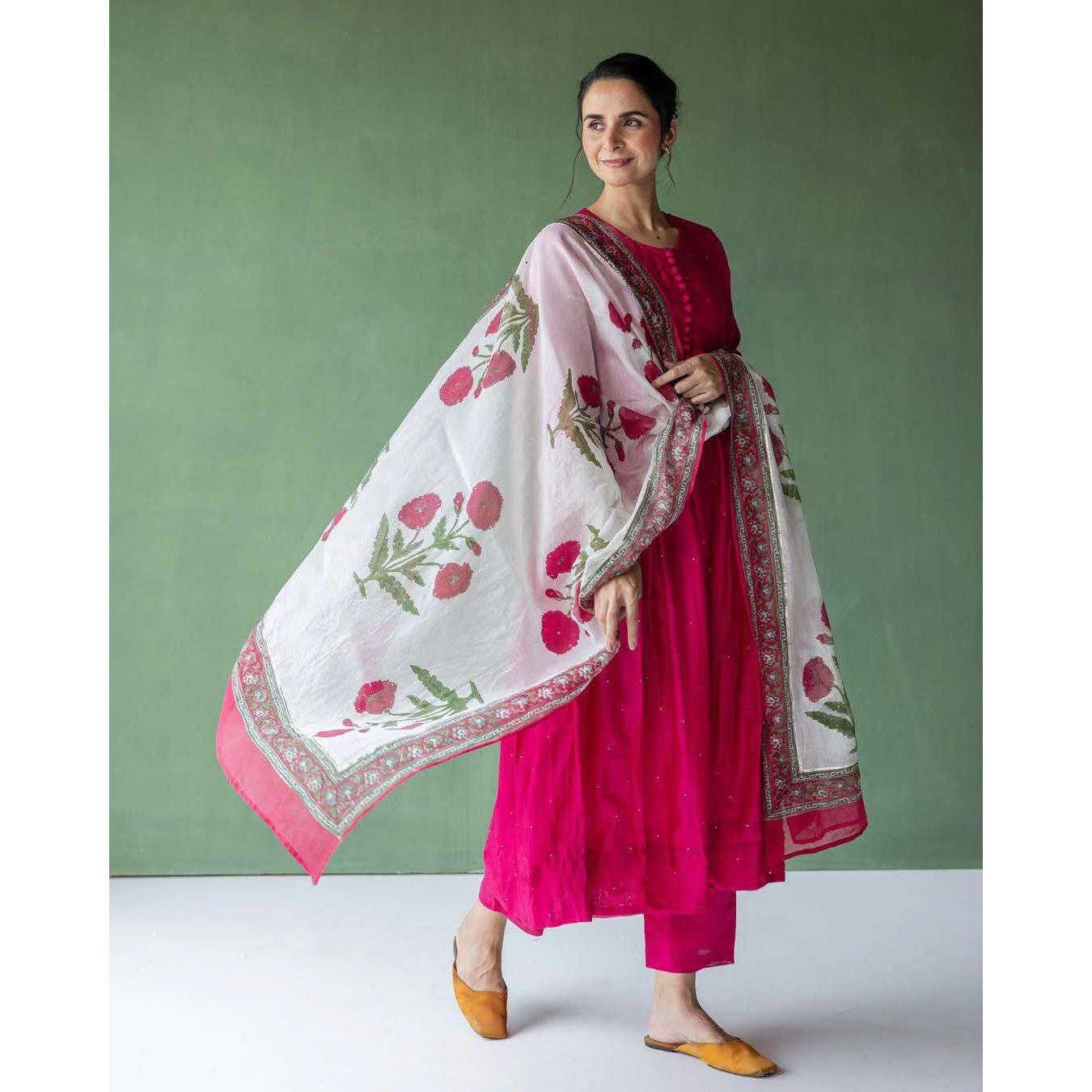 Gosriki Women's Rayon Viscose Solid A-Line Kurta With Pant & Dupatta (Ishanya Pink-Gs_M_Pink_Medium)