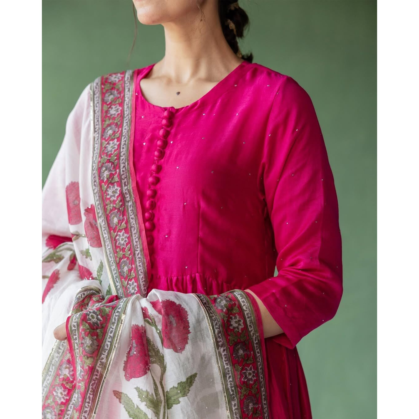 Gosriki Women's Rayon Viscose Solid A-Line Kurta With Pant & Dupatta (Ishanya Pink-Gs_M_Pink_Medium)