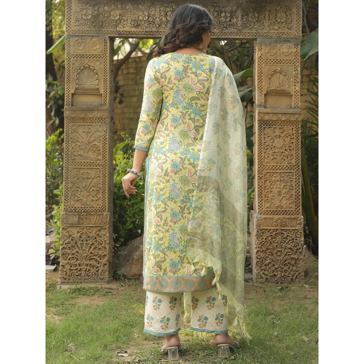 Gosriki Women's Rayon Blend Straight Printed Kurta With Pant & Dupatta (Ribas Green-Vks01-Gs_S_Green_Small)