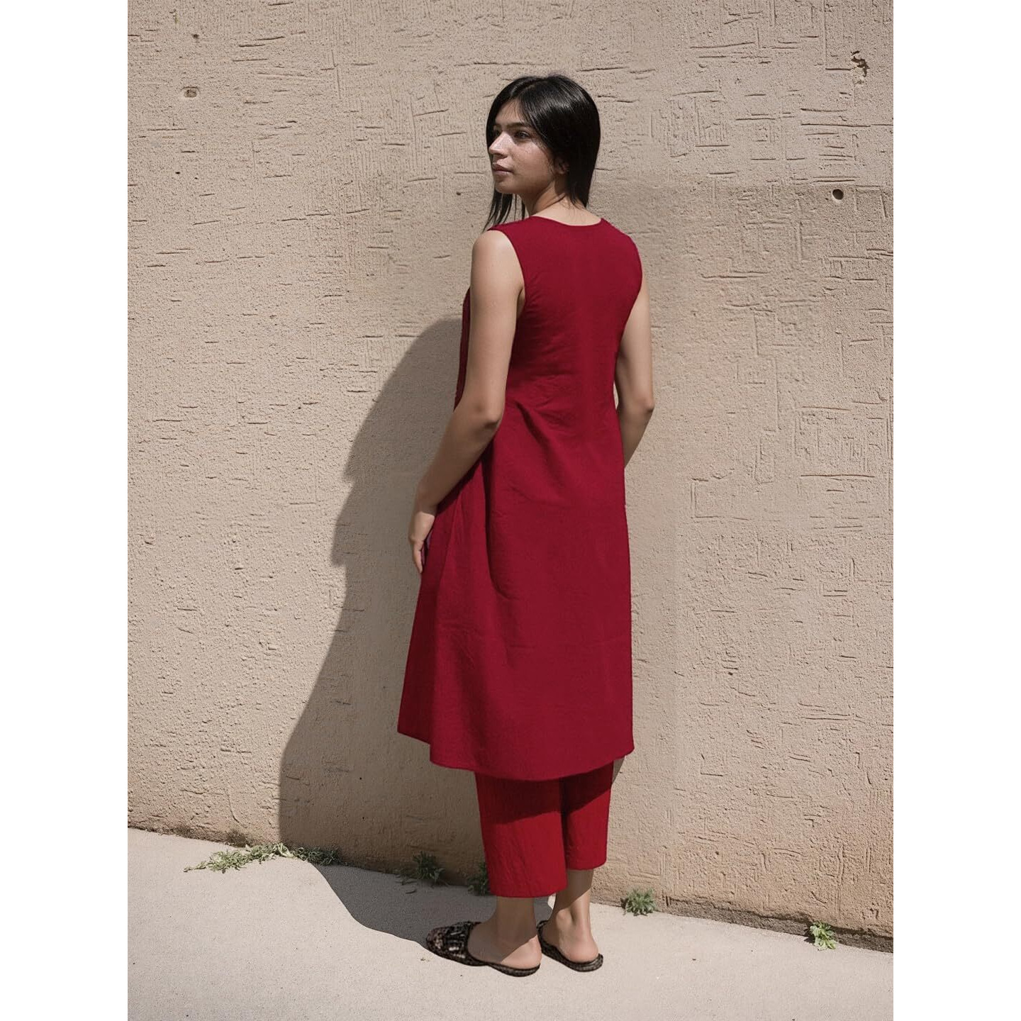 Gosriki Women's Rayon Viscose Embroidered A-Line Kurta With Palazzo (Shreya Maroon-Gs_Xl_Maroon_X-Large)
