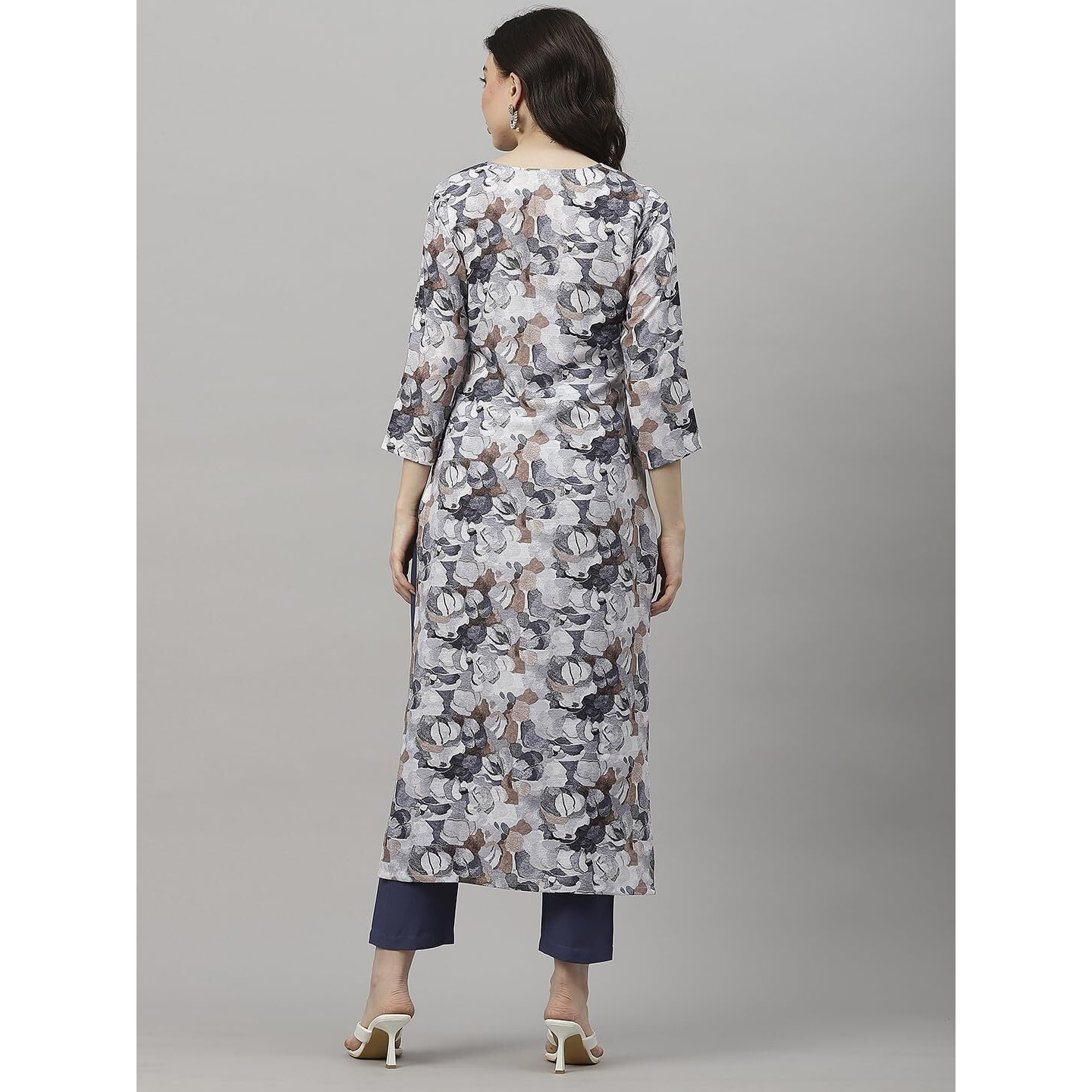 Gosriki Women's Cotton Blend Straight Printed Kurta With Pant (Southz Grey-Gs_Xxl_Blue_Xx-Large)