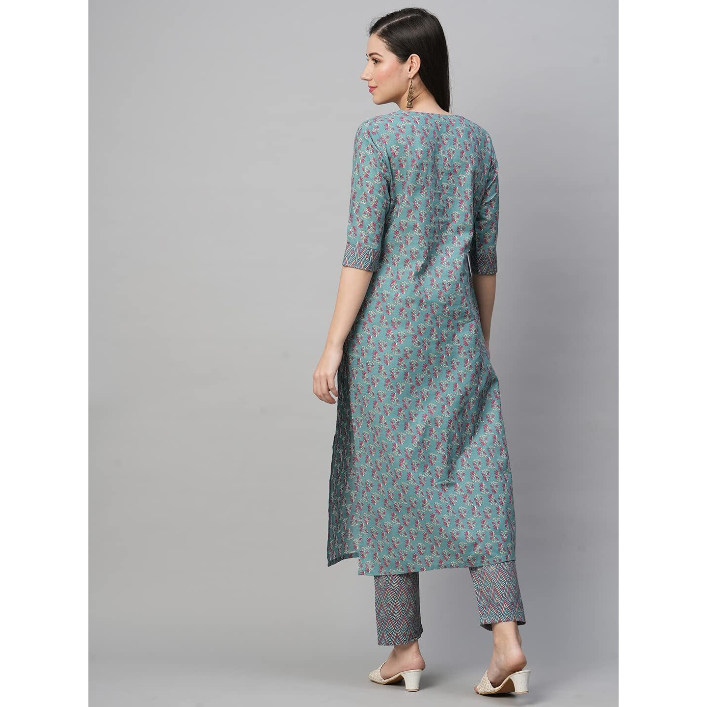 Gosriki Women's Cotton Blend Straight Printed Kurta With Pant (Padwil Dark Green-Nw-Gs_S_Dark Green_Small)