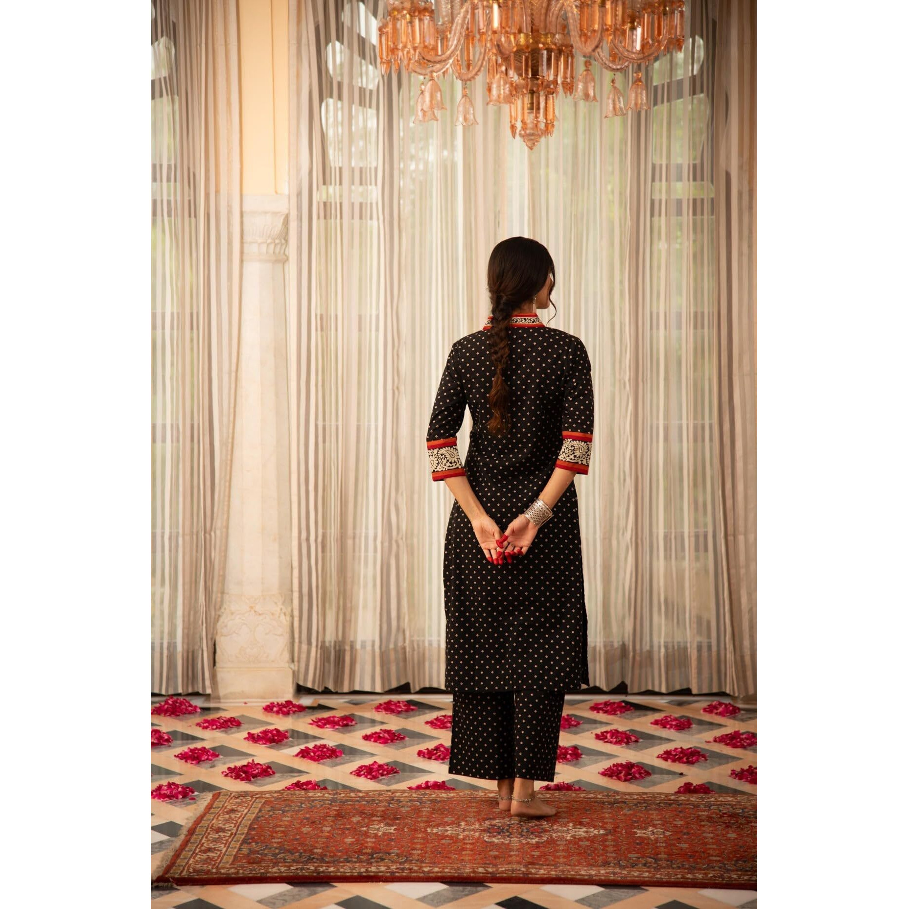 Gosriki Women's Rayon Blend Anarkali Printed Kurta With Pant (Karidos Black-Vks01-Gs_S_Black_Small)