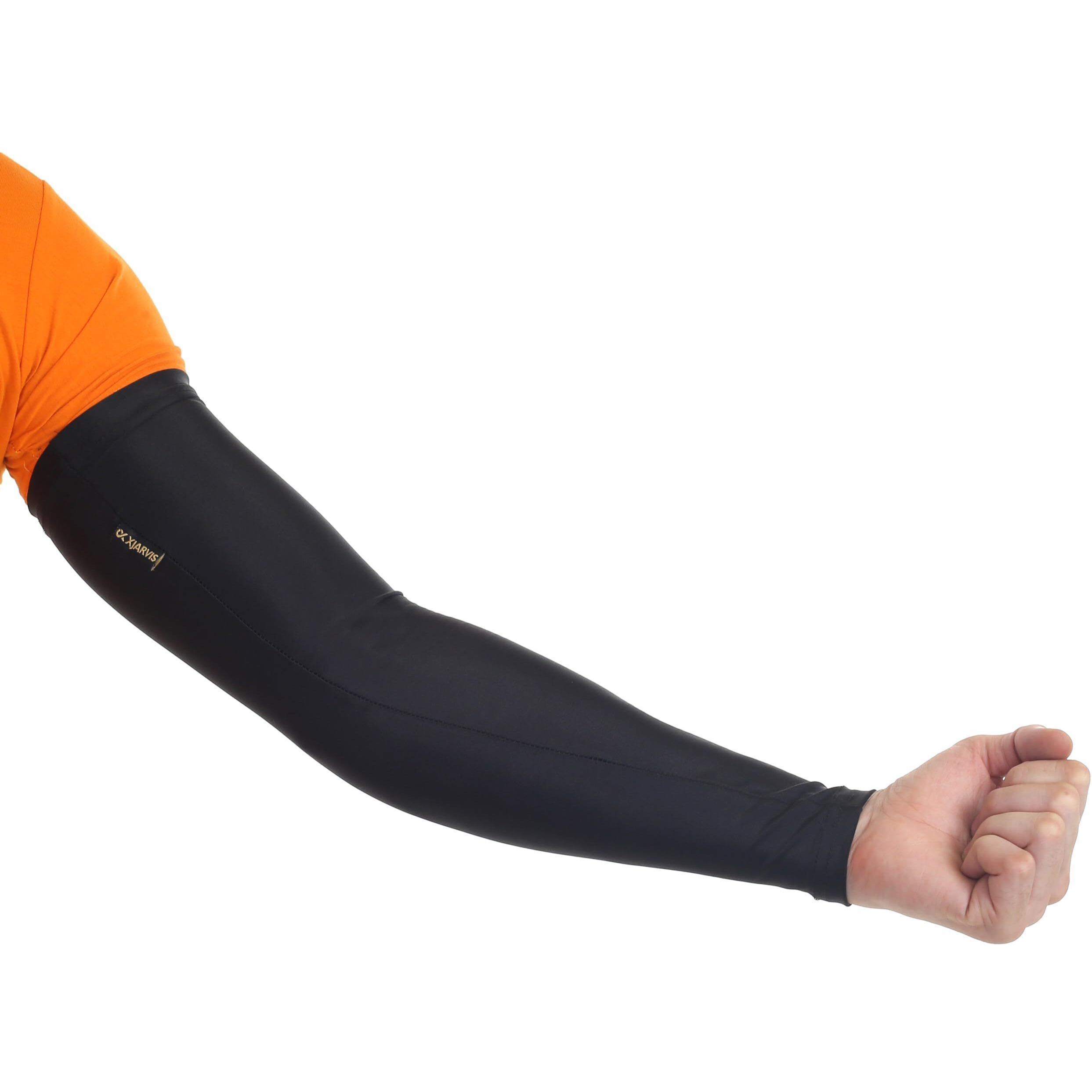 Xjarvis Premium Black Uv Tan Sunblock Protection Arm Sleeves, Compression Cooling Unisex Hand Sleeves Made With Durable & Flexible Polyester - Ideal For Cricket, Cycling, Outdoor Activities Pack Of 1