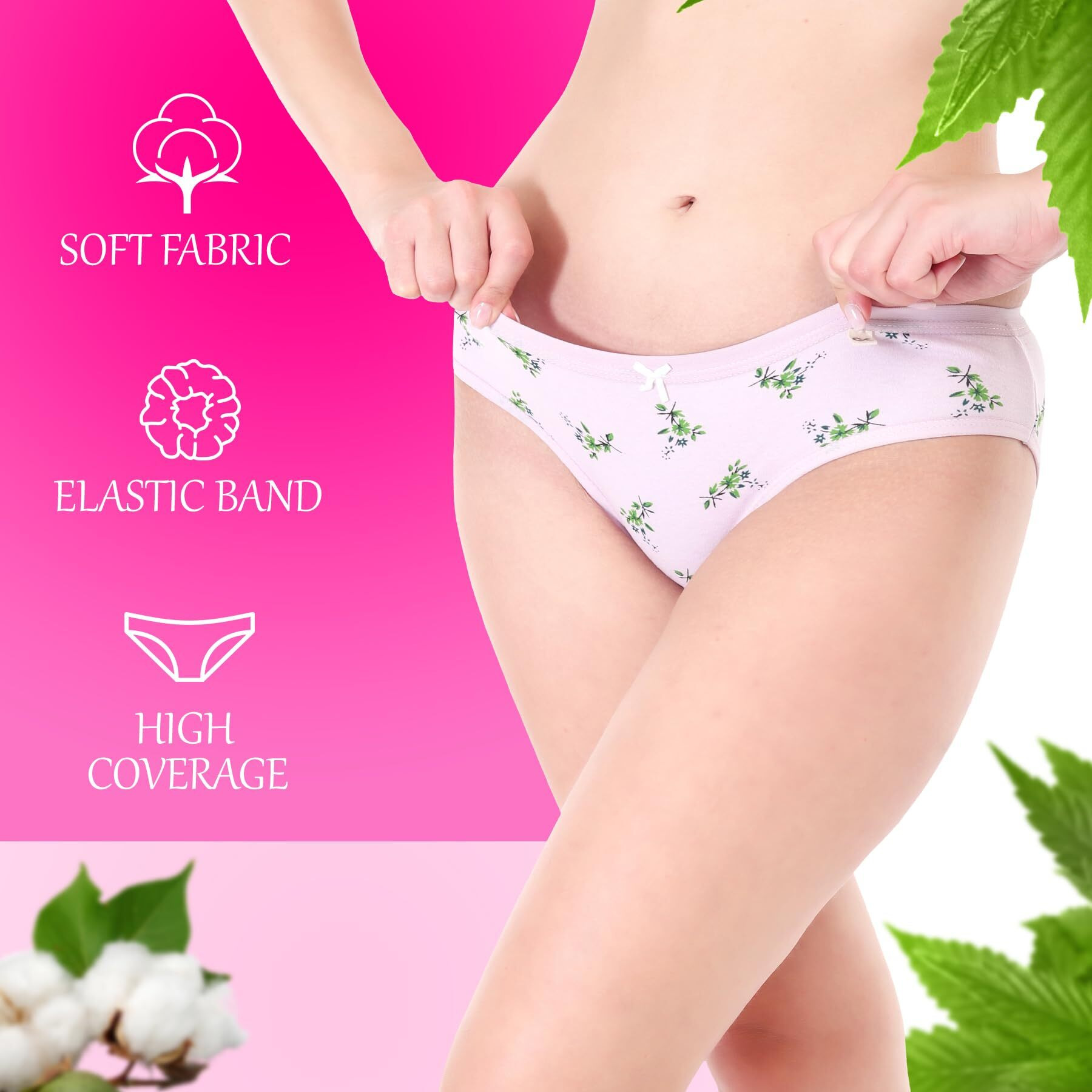 Xjarvis Flirtfusion Panties For Women, High Coverage Cotton Blend Panty, Ladies Printed Briefs, Breathable Mid-Waist Underwear, Stylish Knickers, Pack Of 3, (Light Purple/Light Pink/Lemon Green)
