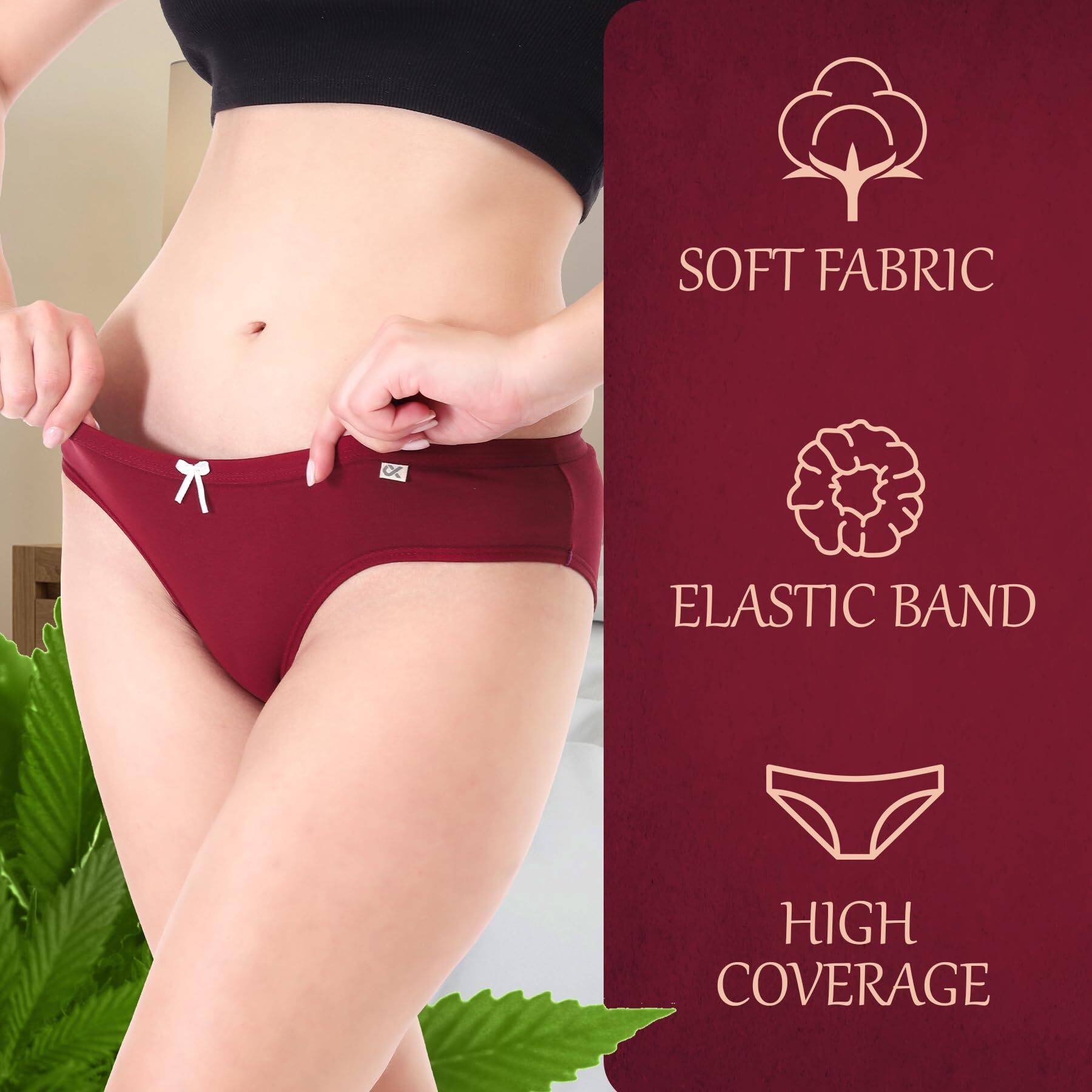 Xjarvis Caribeanchic Women's Hipster Panty - Soft Stretchable Combed Cotton Underwear, High Coverage Bikini Briefs, Breathable & Comfortable Ladies Innerwear - Pack Of 6, Brown/Pink/Purple, L