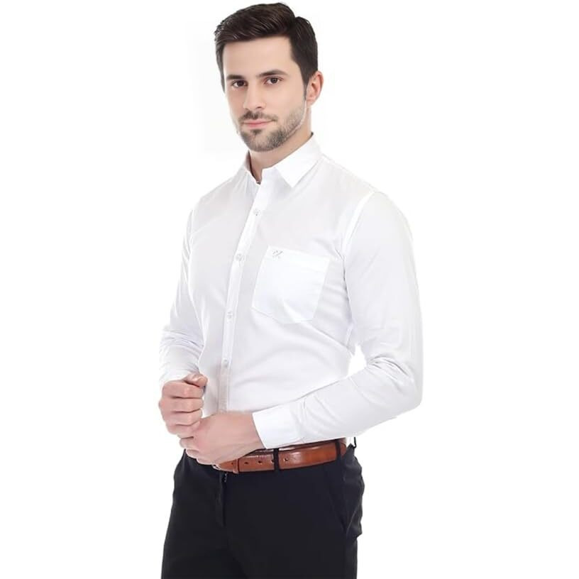 Xjarvis Ozark Cotton Solid Slim Fit Casual Shirt For Men With Pocket & Long Sleeve Button Down Shirt Collared Casual Formal Shirt With 100% Cotton Size M, Pack Of 1 (White)