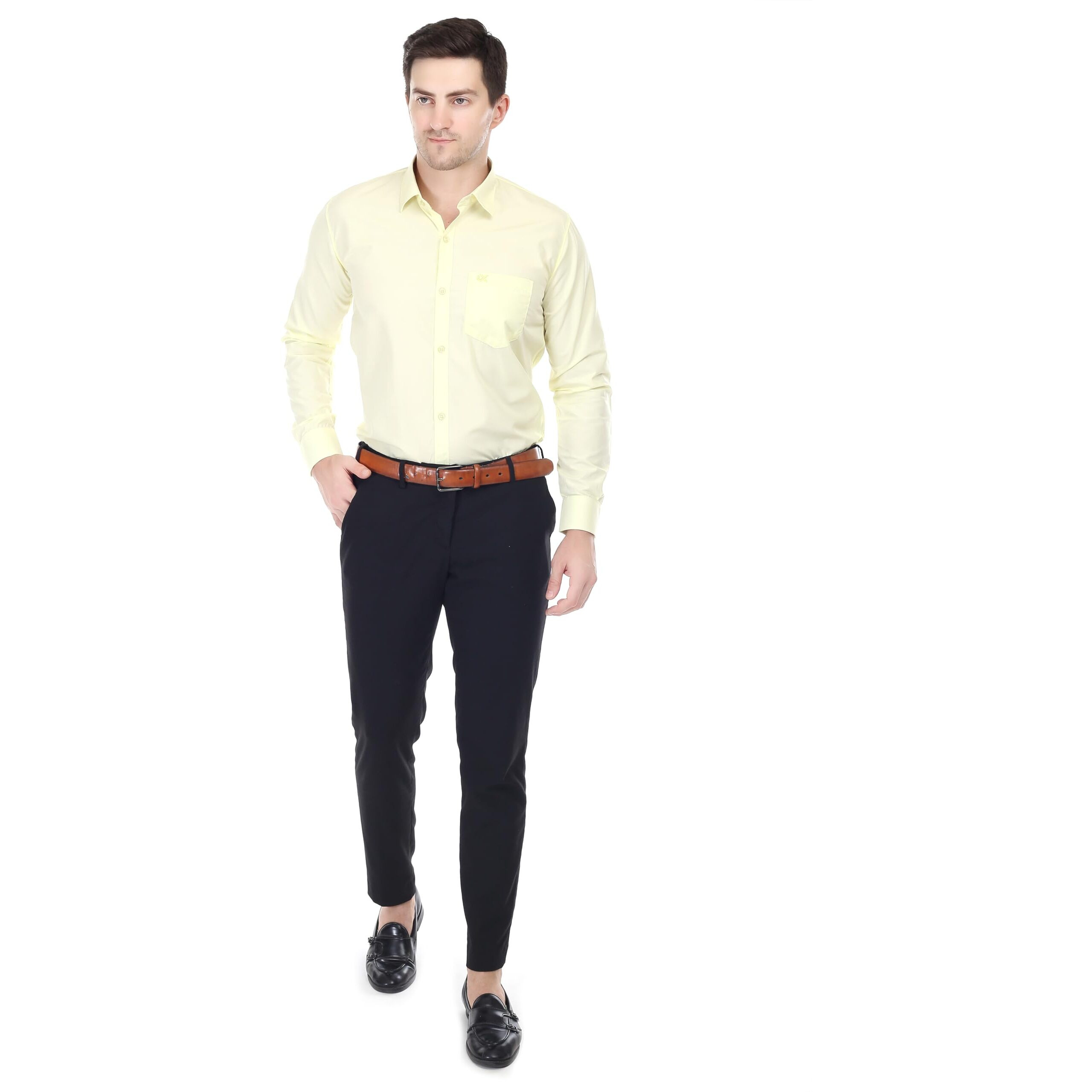 Xjarvis Clifton Men's Regular Fit Cotton Blend Plain Shirt  Full Sleeves Casual & Formal Summer Shirt With Pocket Design & Spread Collar, Pack Of 1 (Lemon, L)