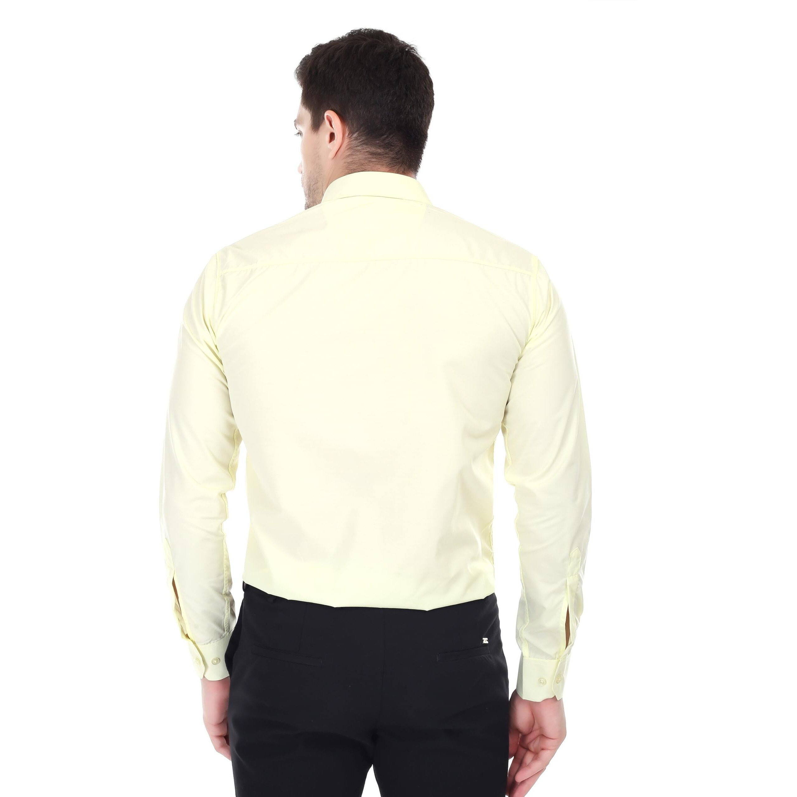 Xjarvis Clifton Men's Regular Fit Cotton Blend Plain Shirt  Full Sleeves Casual & Formal Summer Shirt With Pocket Design & Spread Collar, Pack Of 1 (Lemon, L)