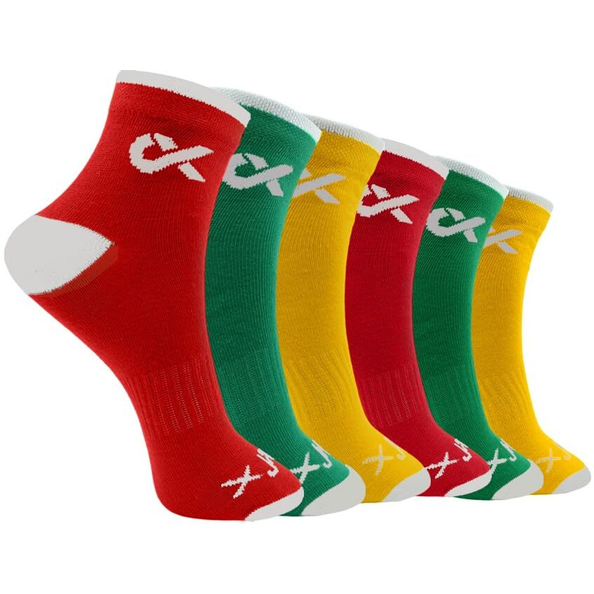 Xjarvis Moscow Ankle Socks For Men And Women  Moisture-Wicking, Ultimate Comfort, Odor Free, Breathable & Perfect For Gym Wear And Sports Wear Pack Of 6 Free Size  (Red/Green/Yellow)