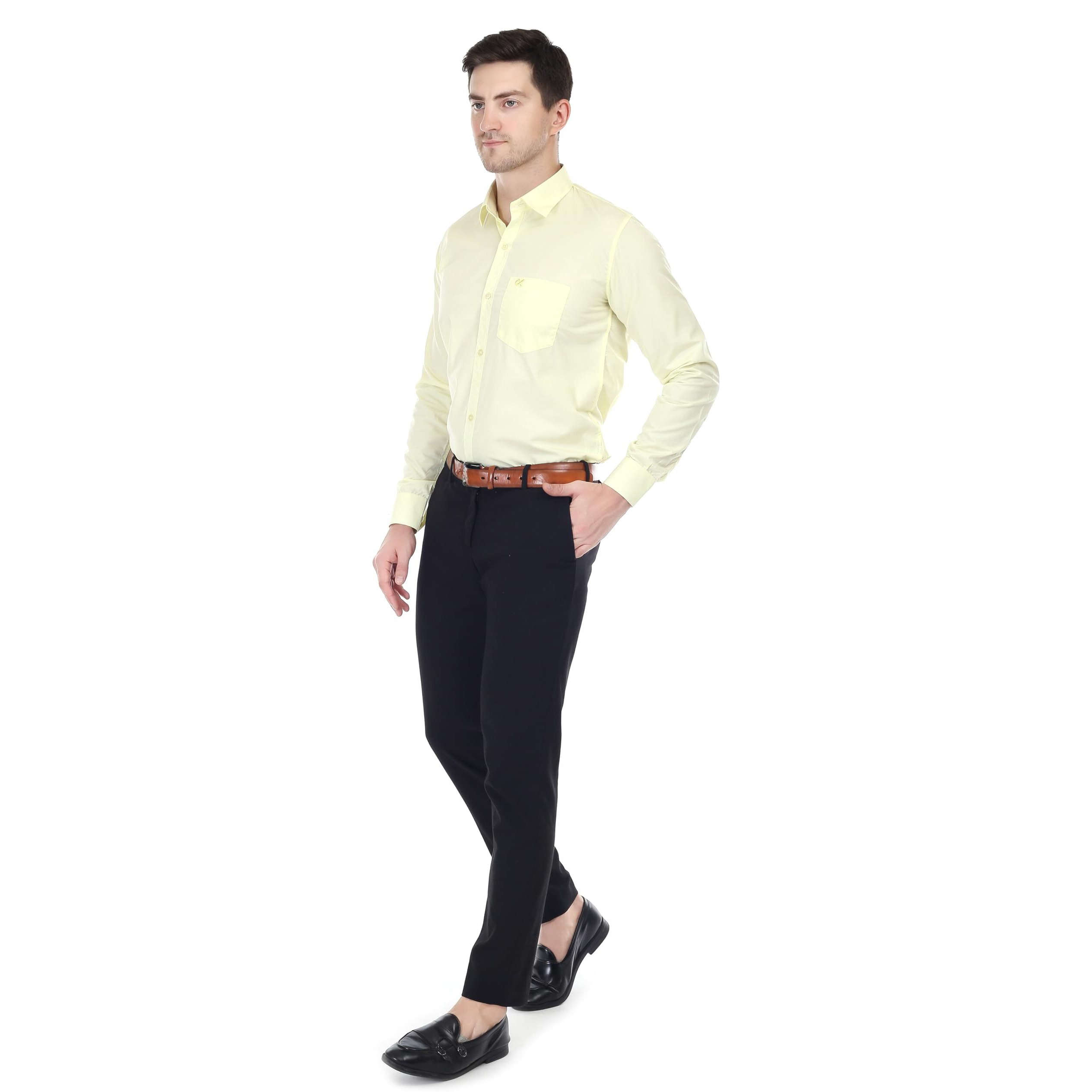 Xjarvis Clifton Men's Regular Fit Cotton Blend Plain Shirt  Full Sleeves Casual & Formal Summer Shirt With Pocket Design & Spread Collar, Pack Of 2 (Lemon/Blue, 2Xl)