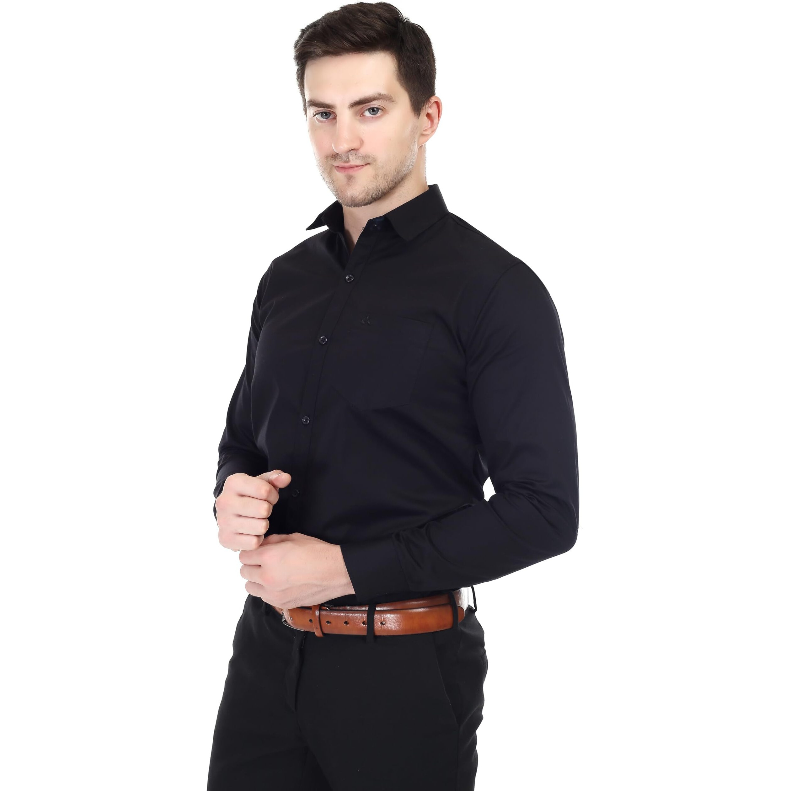 Xjarvis Clifton Men's Regular Fit Cotton Blend Plain Shirt  Full Sleeves Casual & Formal Summer Shirt With Pocket Design & Spread Collar, Pack Of 1 (Black, S)