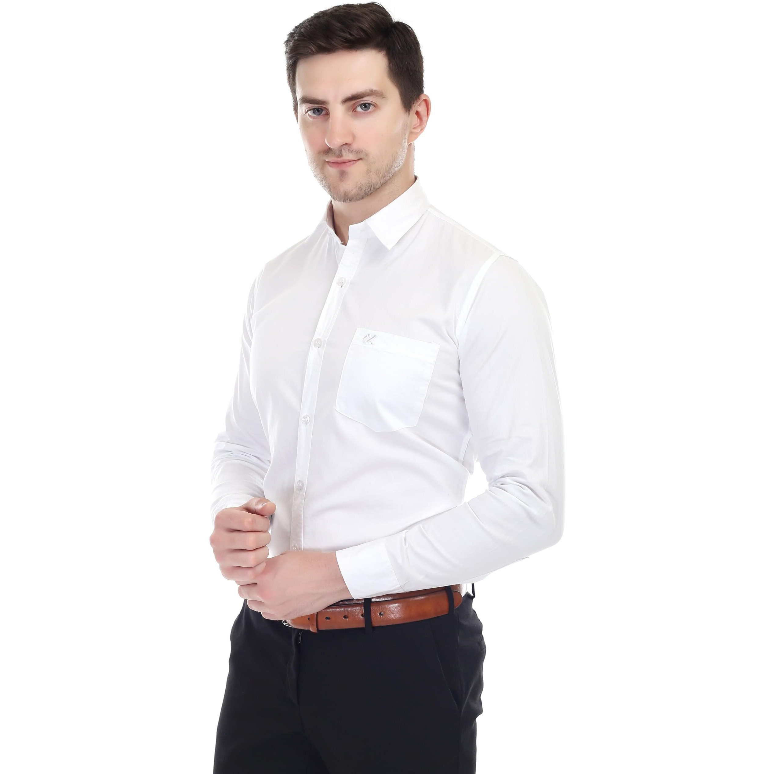 Xjarvis Clifton Men's Regular Fit Cotton Blend Plain Shirt  Full Sleeves Casual & Formal Summer Shirt With Pocket Design & Spread Collar, Pack Of 1 (White, S)